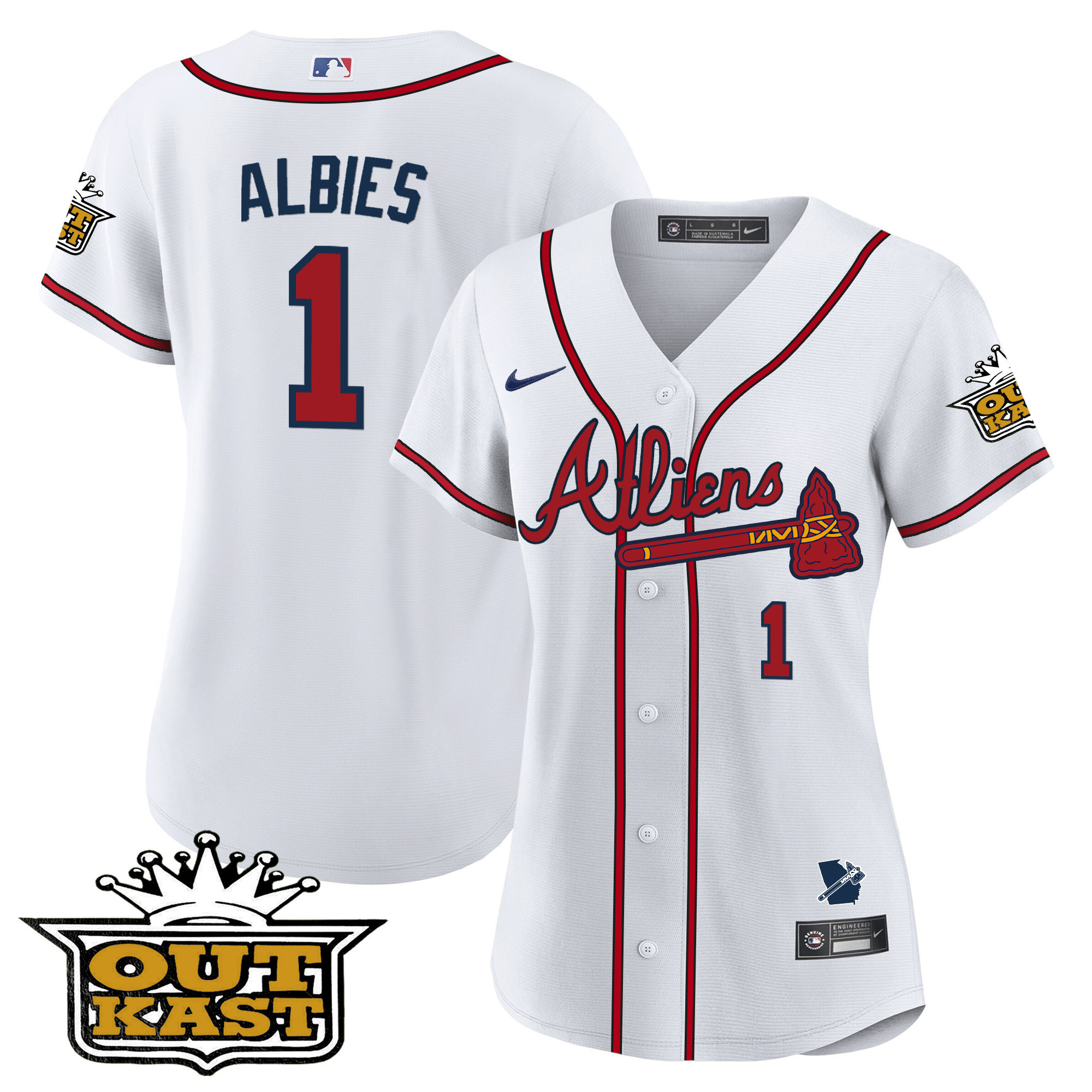 Ozzie Albies Women's Atlanta Braves Atliens V2 White Jersey - All Stitched