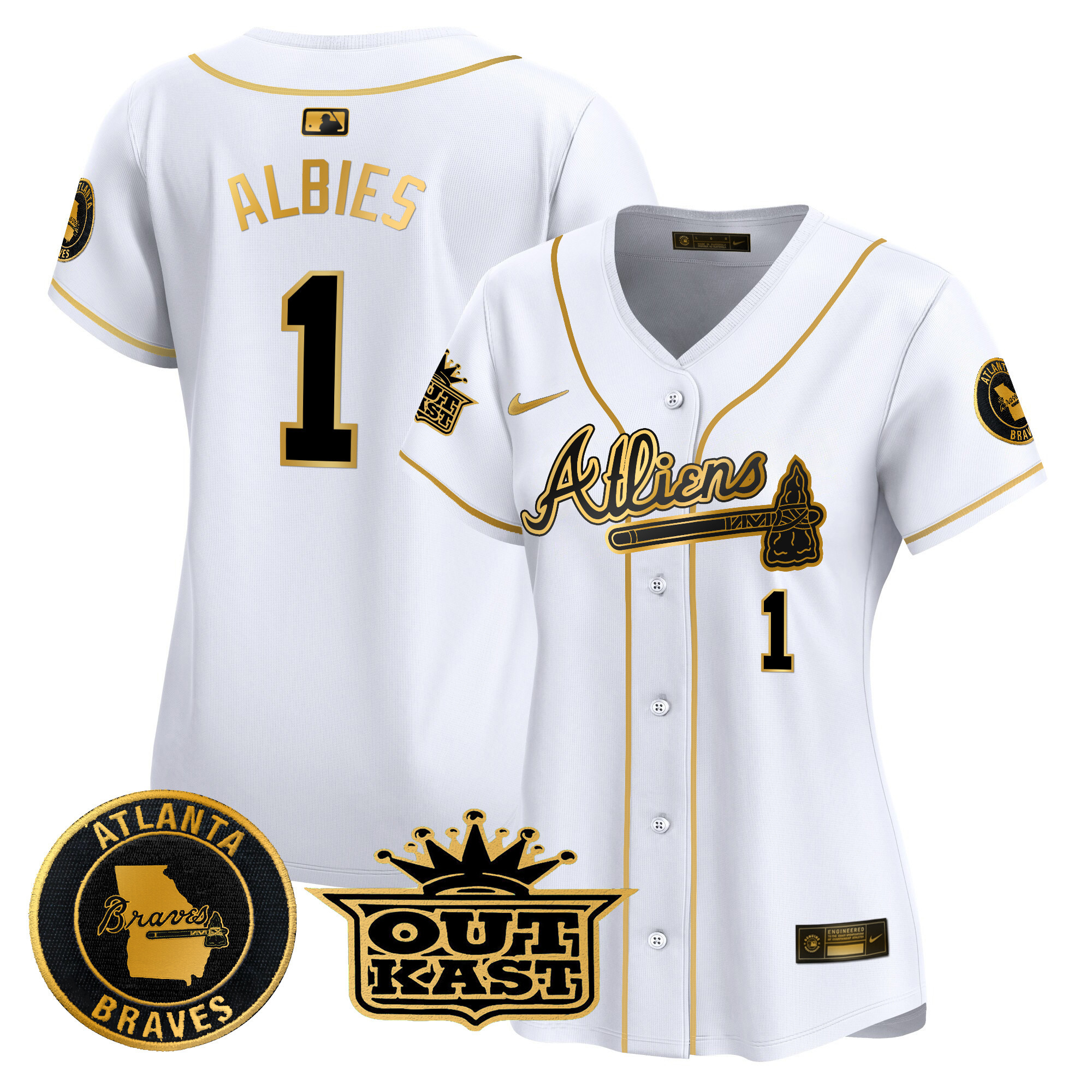 Ozzie Albies Women's Atlanta Braves Atliens Vapor Premier Limited White Gold Jersey - All Stitched