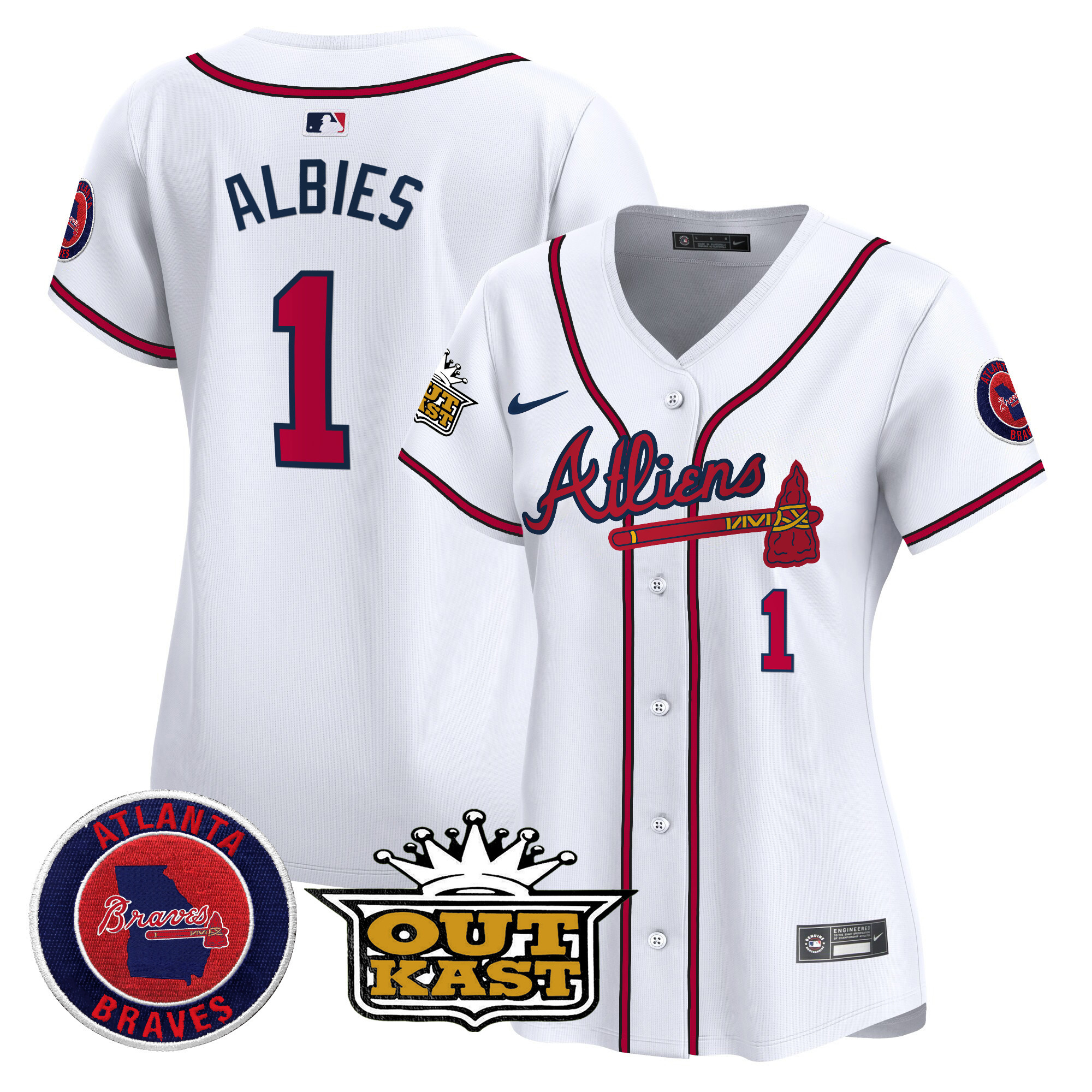 Ozzie Albies Women's Atlanta Braves Atliens Vapor Premier Limited White Jersey - All Stitched