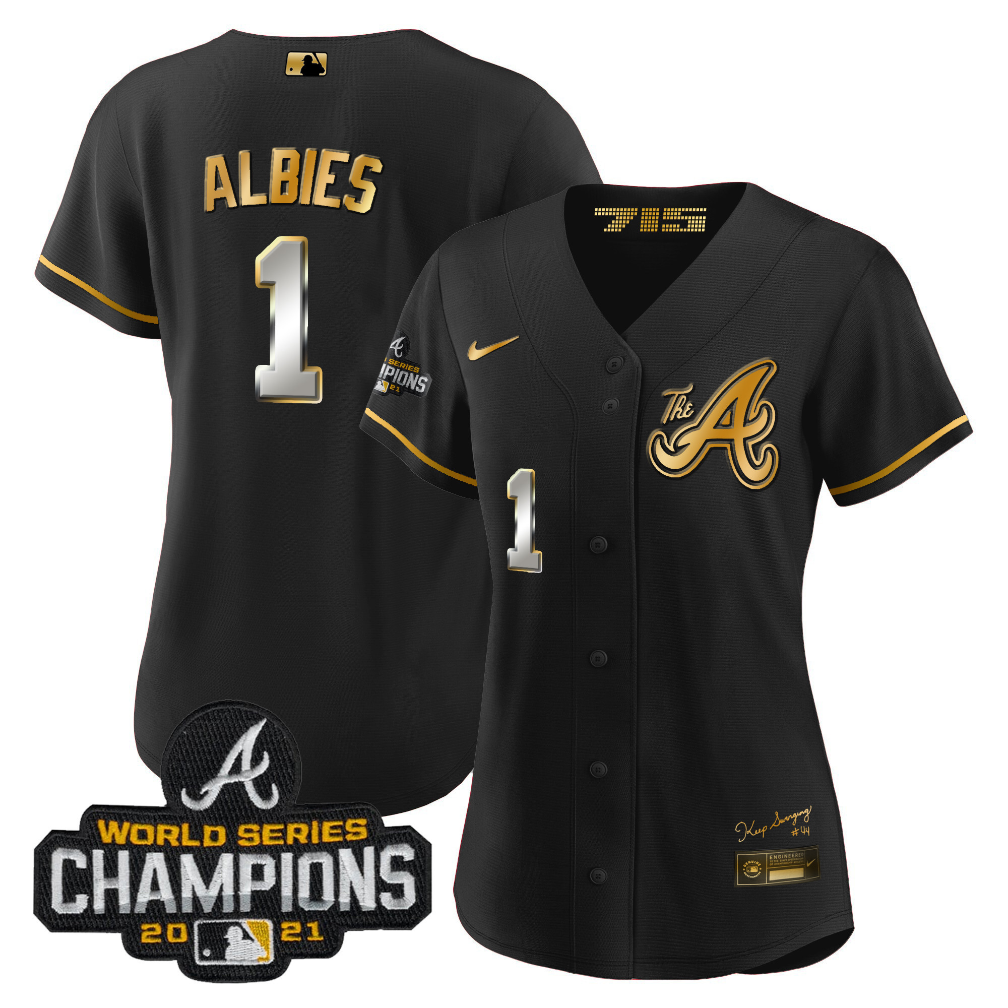 Ozzie Albies Women's Atlanta Braves Champions City Connect Gold Black Gold Jersey - All Stitched