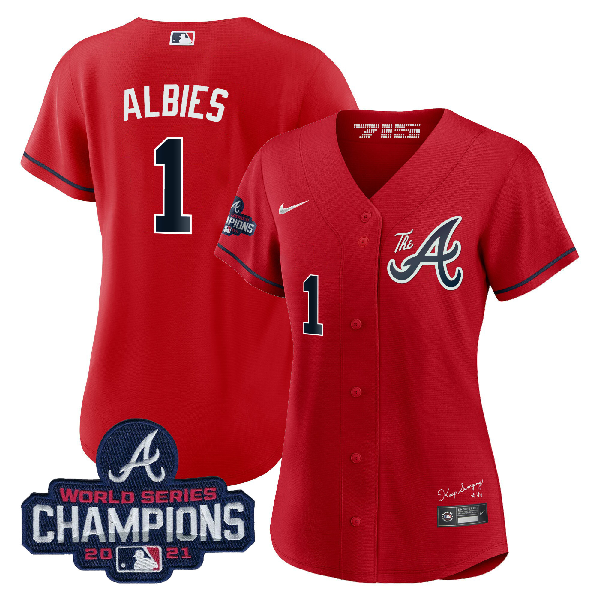 Ozzie Albies Women's Atlanta Braves Champions City Connect Gold Red Jersey - All Stitched