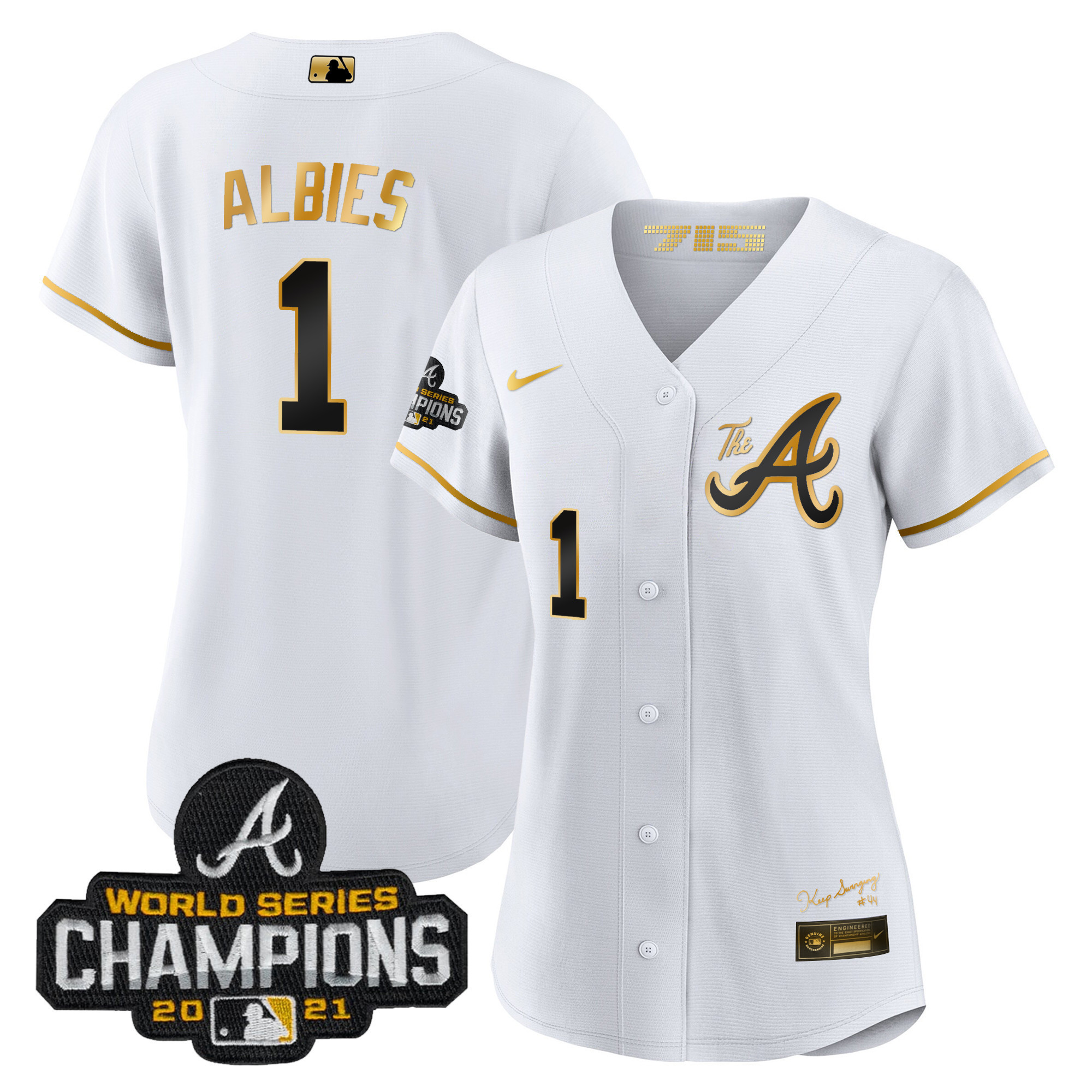 Ozzie Albies Women's Atlanta Braves Champions City Connect Gold White Gold Jersey - All Stitched