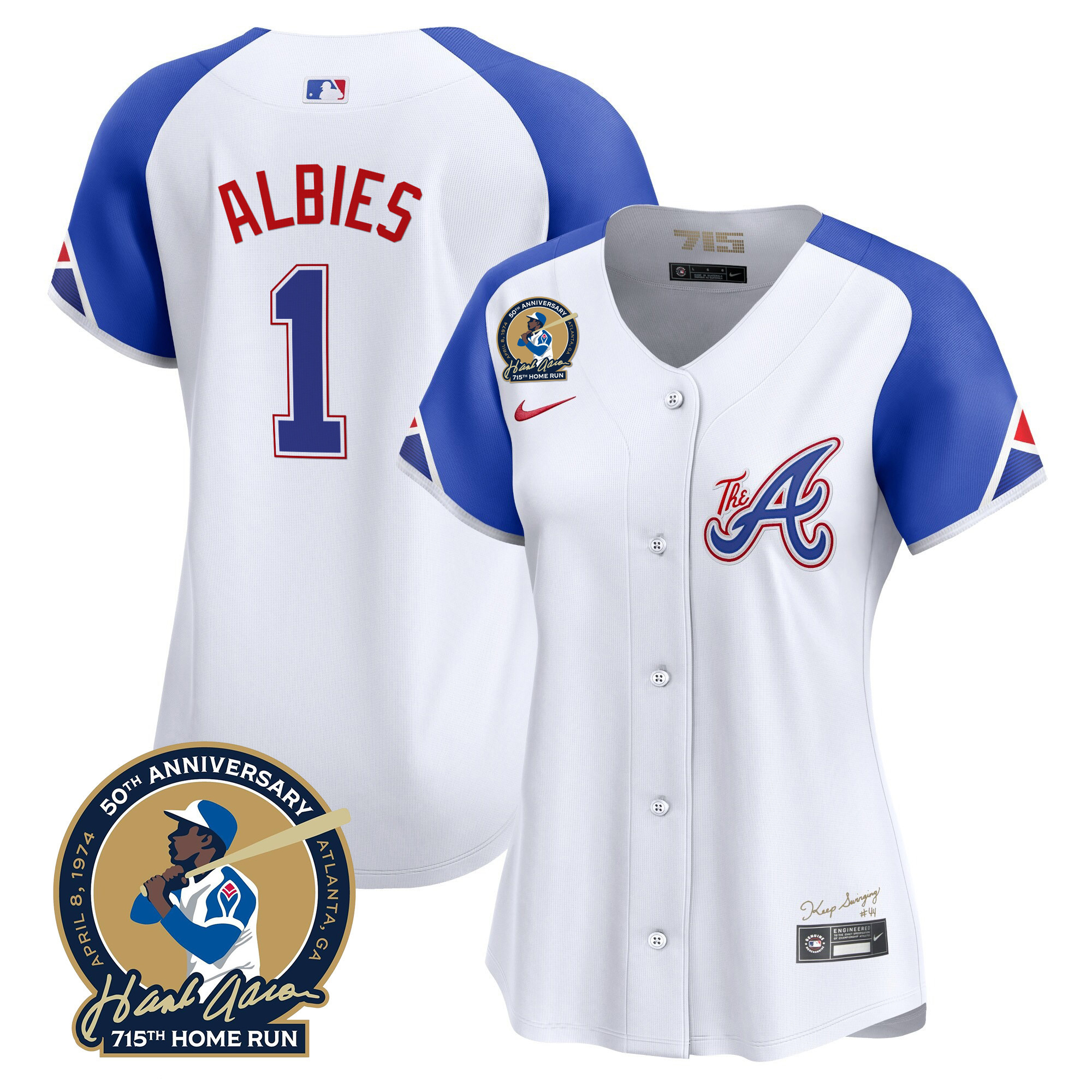 Ozzie Albies Women's Atlanta Braves Hank Aaron 715th Home Run Patch Vapor Premier Limited City Connect Jersey - All Stitched