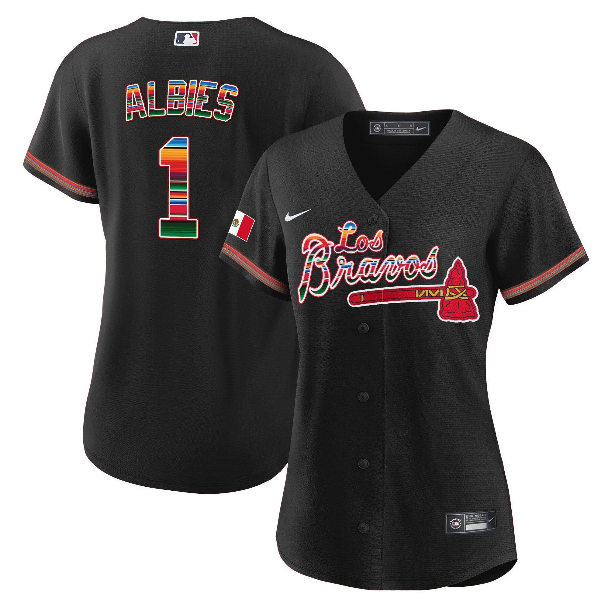 Ozzie Albies Women's Atlanta Braves Los Bravos Mexico Black Jersey - All Stitched