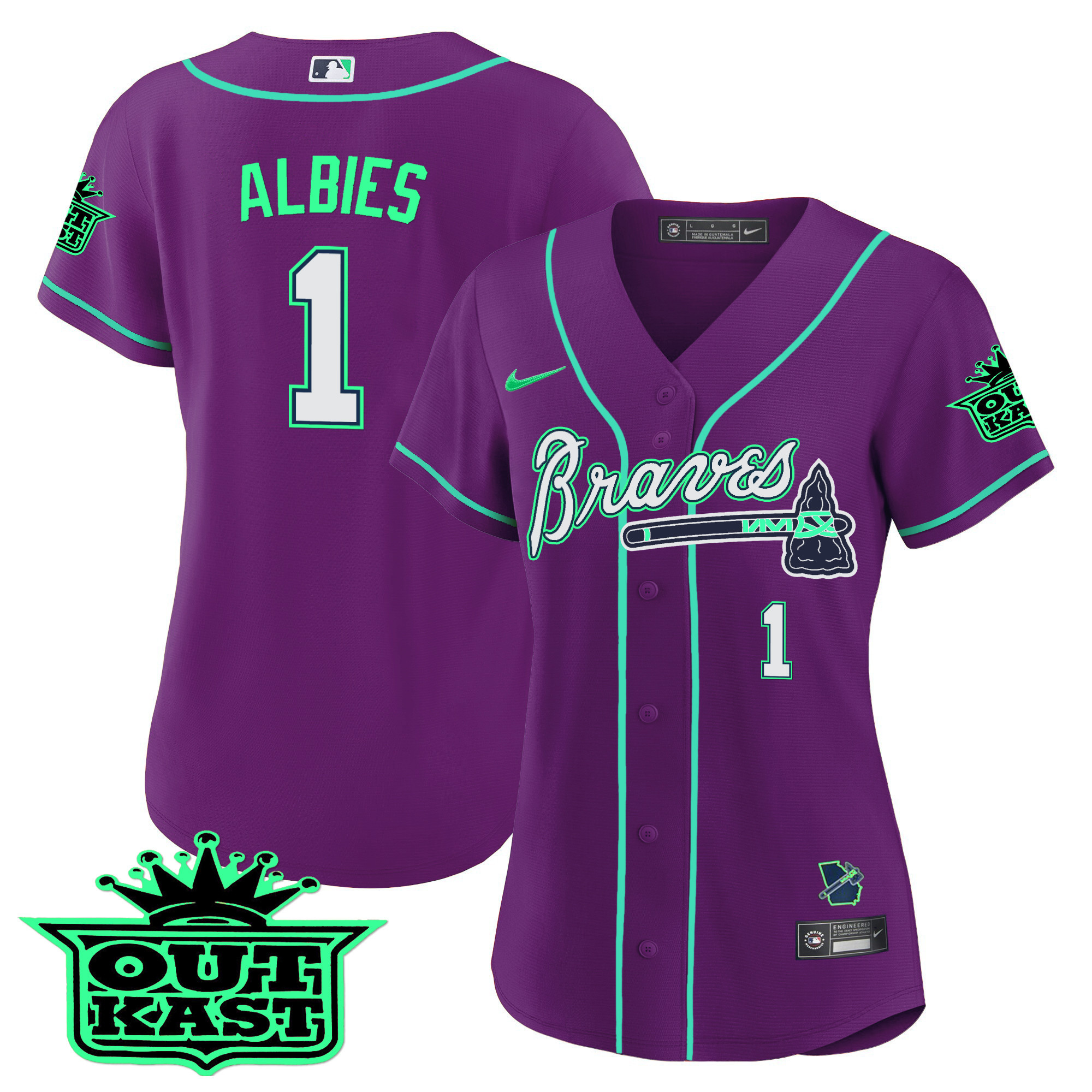 Ozzie Albies Women's Atlanta Braves Outkast Baseball - Galaxy Version Purple Jersey - All Stitched