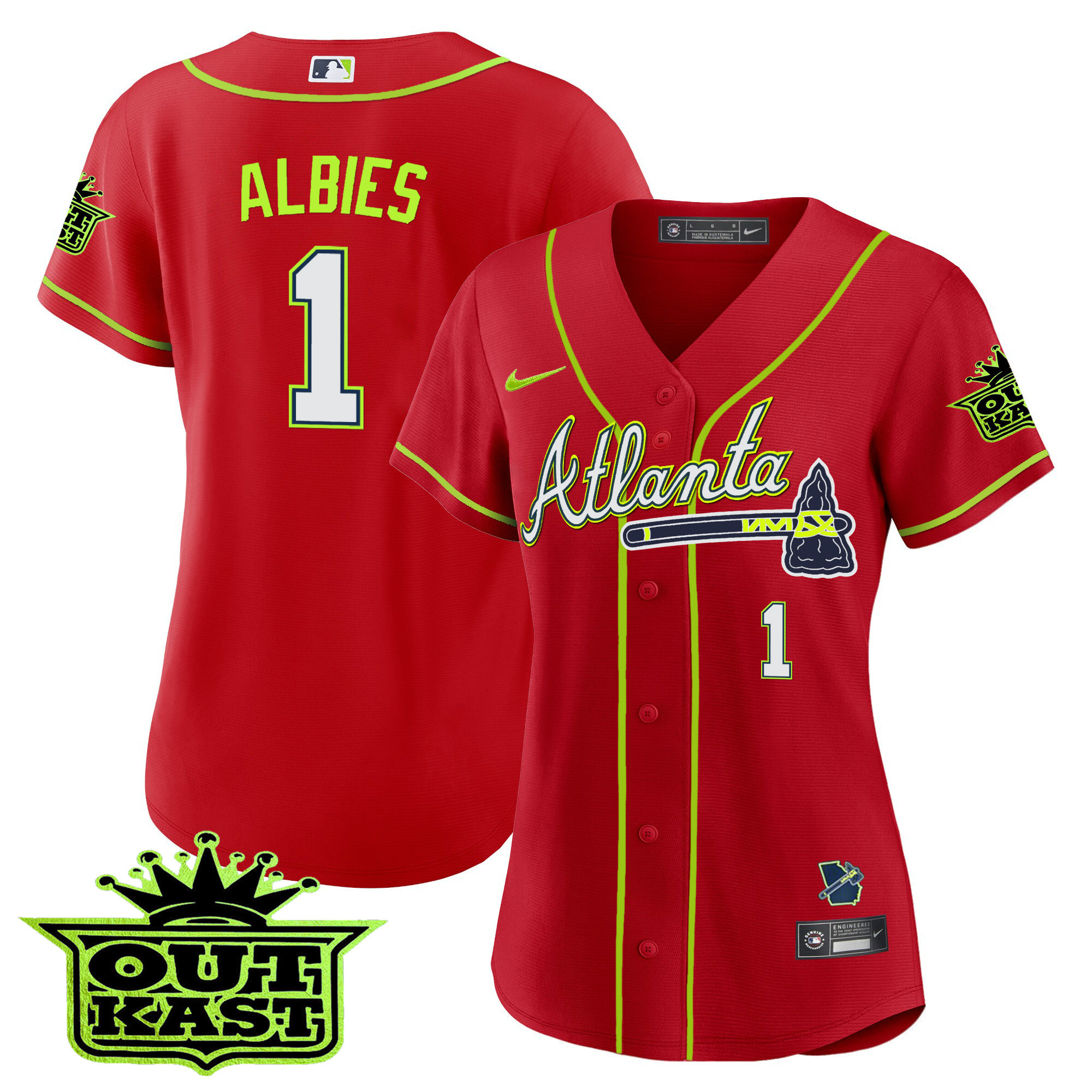 Ozzie Albies Women's Atlanta Braves Outkast Baseball V3 Red Jersey - All Stitched