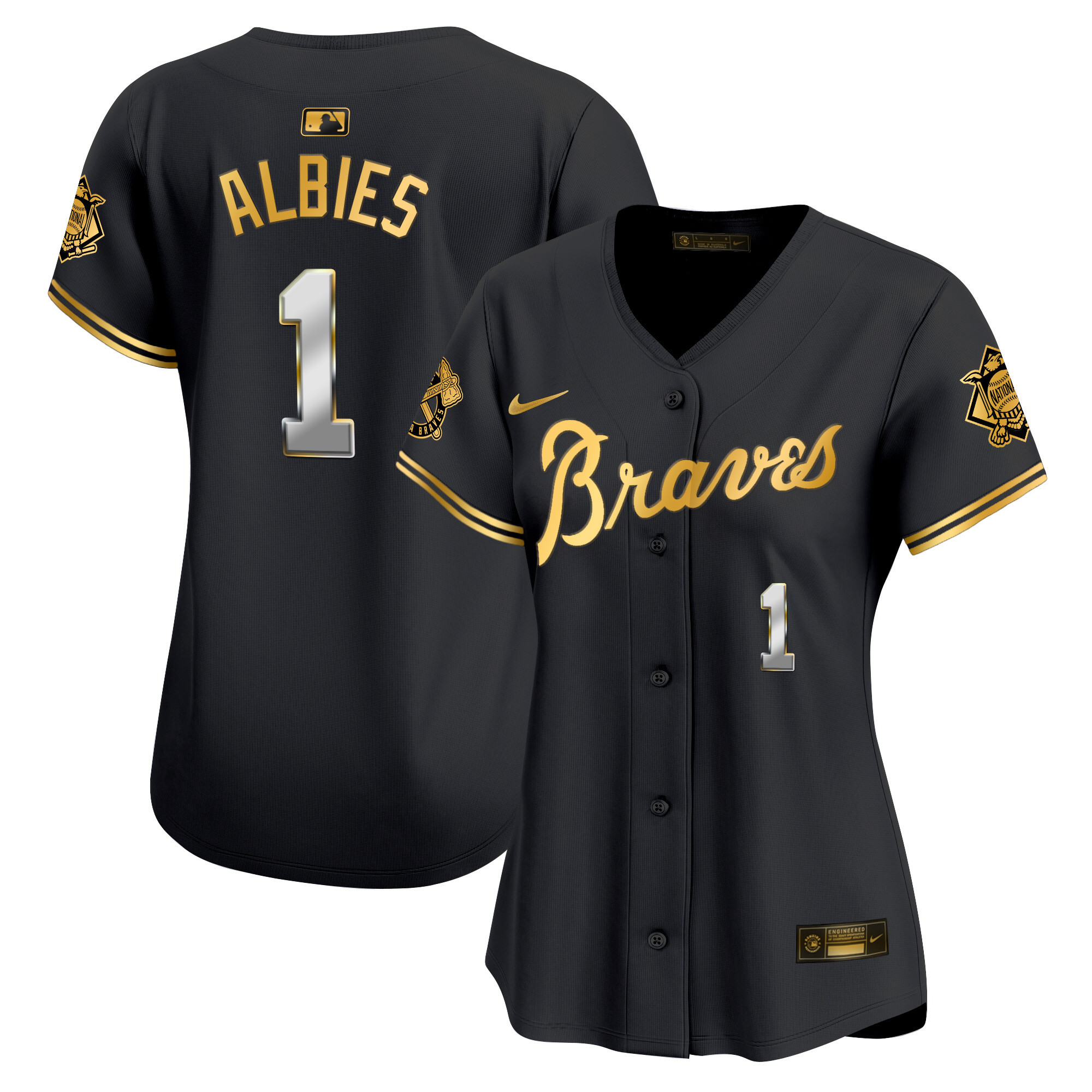 Ozzie Albies Women's Atlanta Braves Peaches n' Cream Vapor Premier Limited Black Gold Jersey - All Stitched