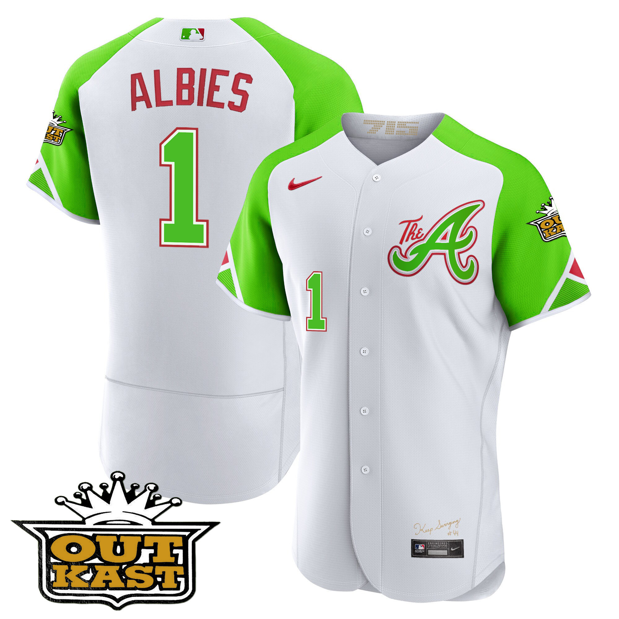 Ozzie Albies Youth's Atlanta Braves Atliens City Connect Flex Base Bright Green Jersey - All Stitched