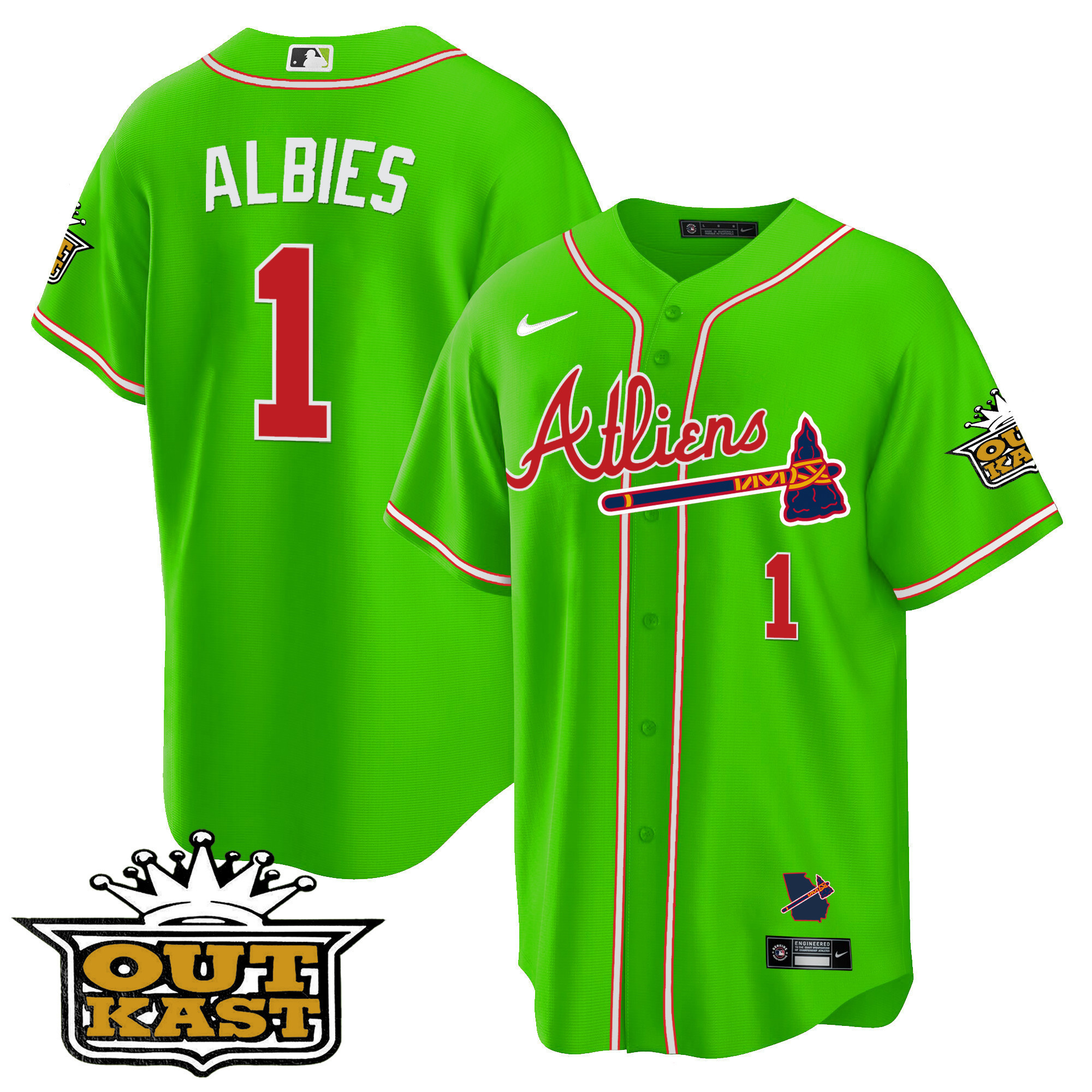 Ozzie Albies Youth's Atlanta Braves Atliens Cool Base Bright Green Jersey - All Stitched