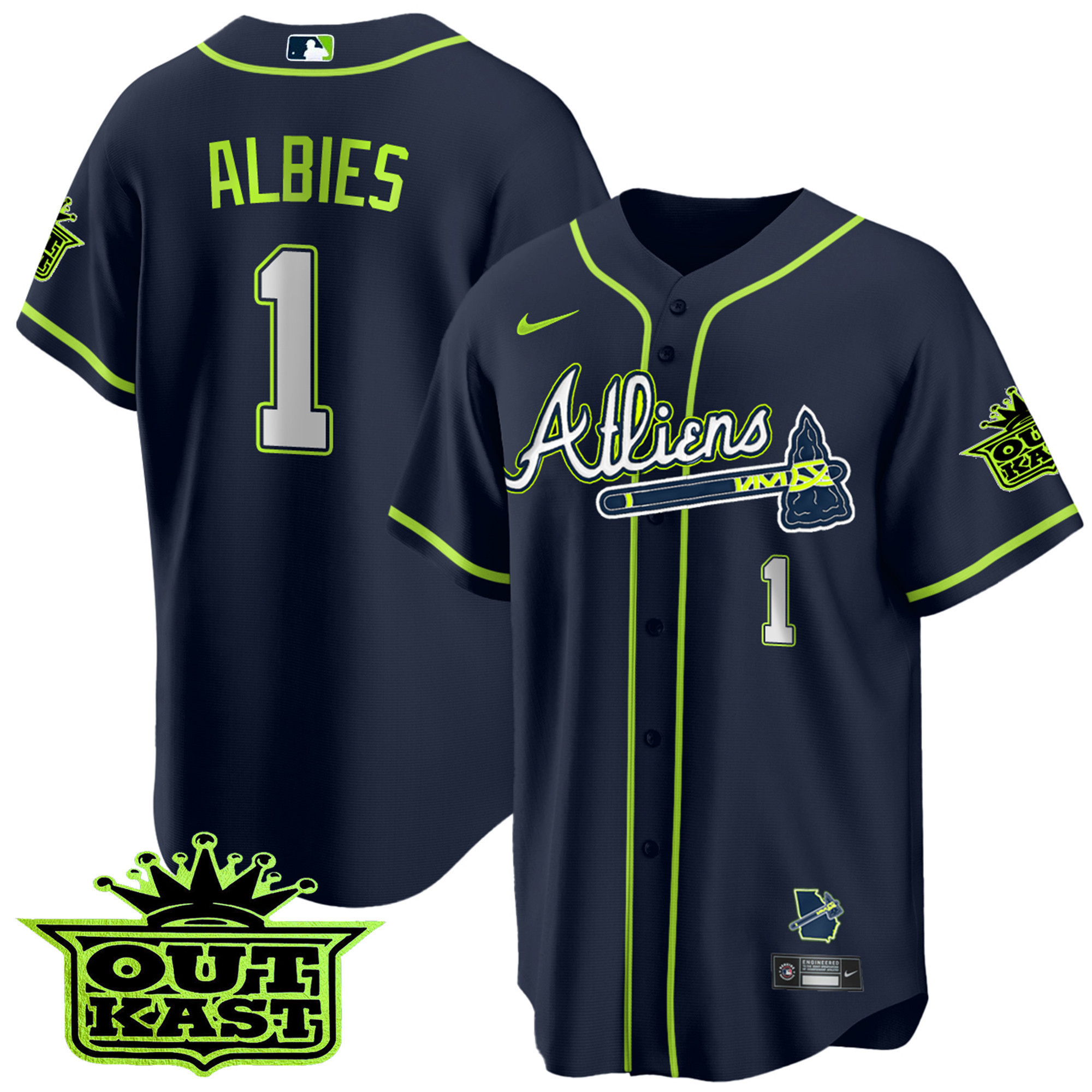 Ozzie Albies Youth's Atlanta Braves Atliens Cool Base Jersey - All Stitched