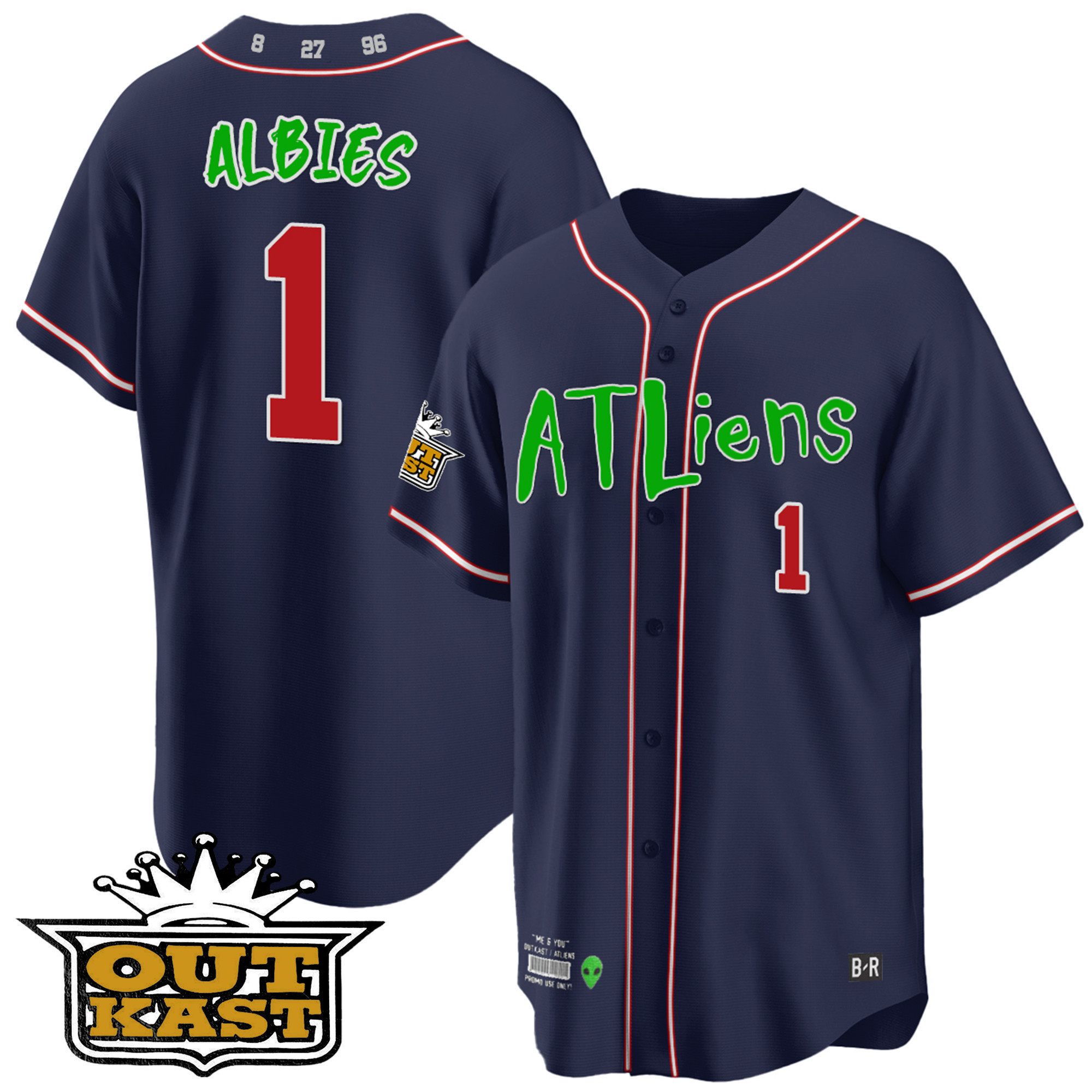 Ozzie Albies Youth's Atlanta Braves Atliens Cool Base Navy Jersey - All Stitched