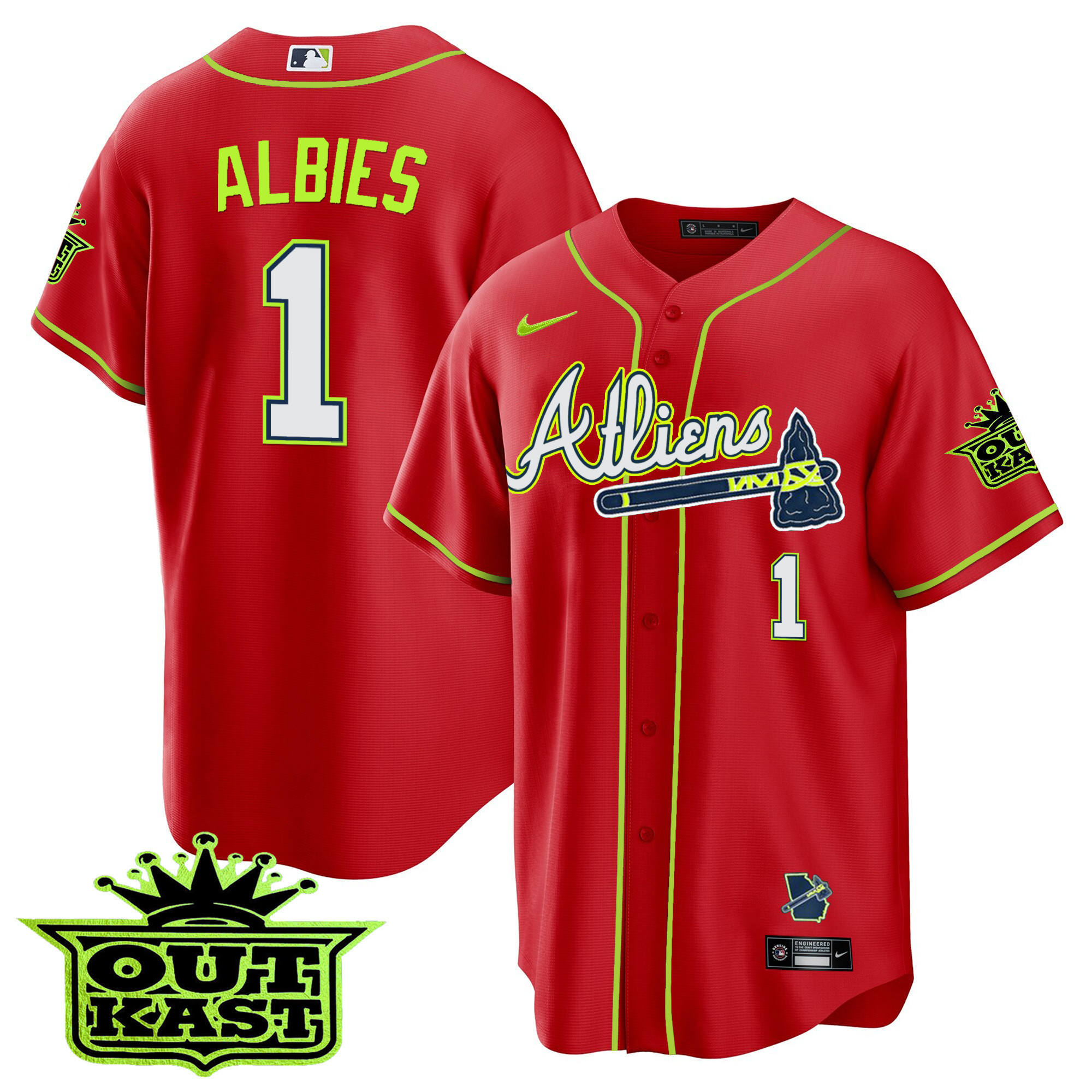 Ozzie Albies Youth's Atlanta Braves Atliens Cool Base Red Jersey - All Stitched