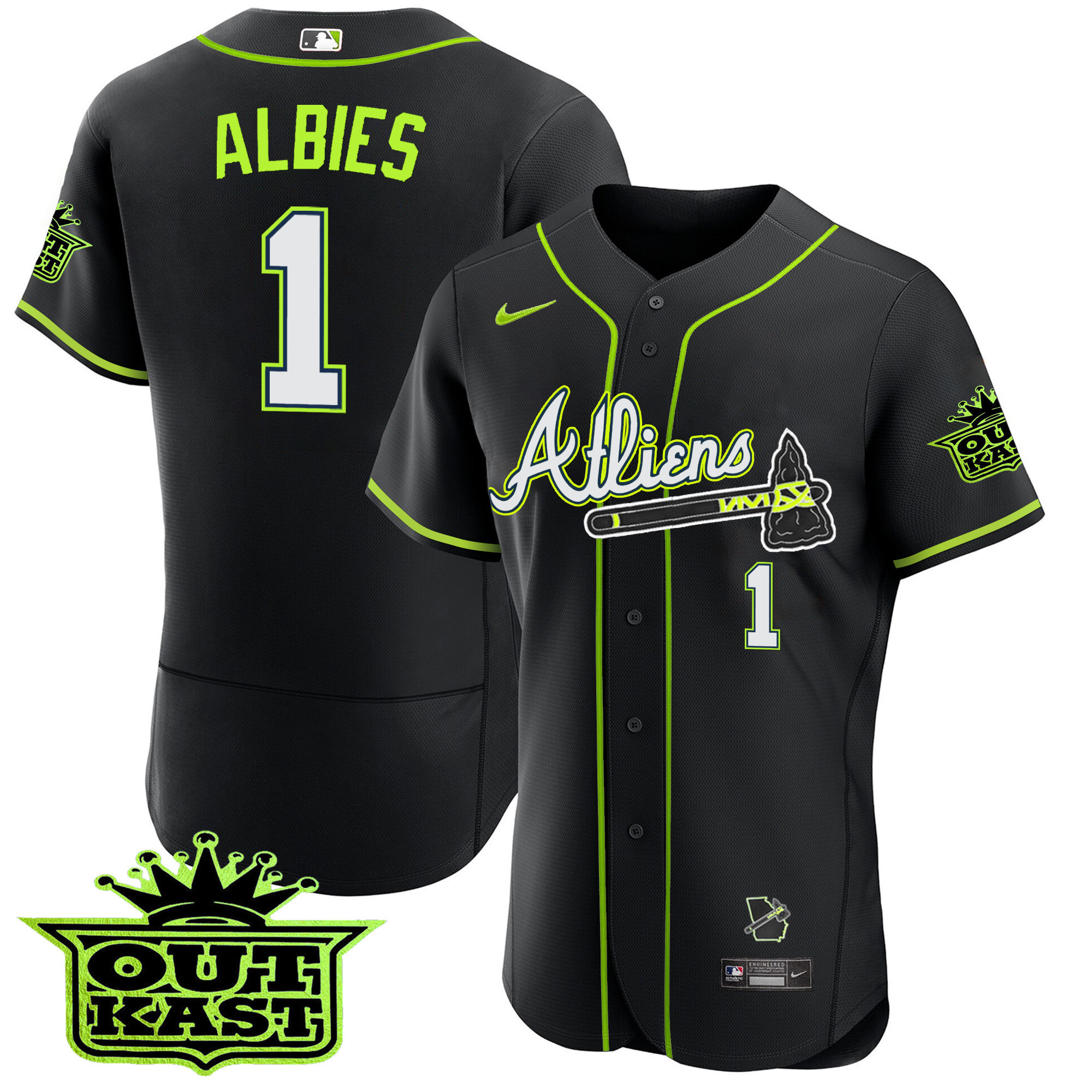 Ozzie Albies Youth's Atlanta Braves Atliens Flex Base Black Jersey - All Stitched