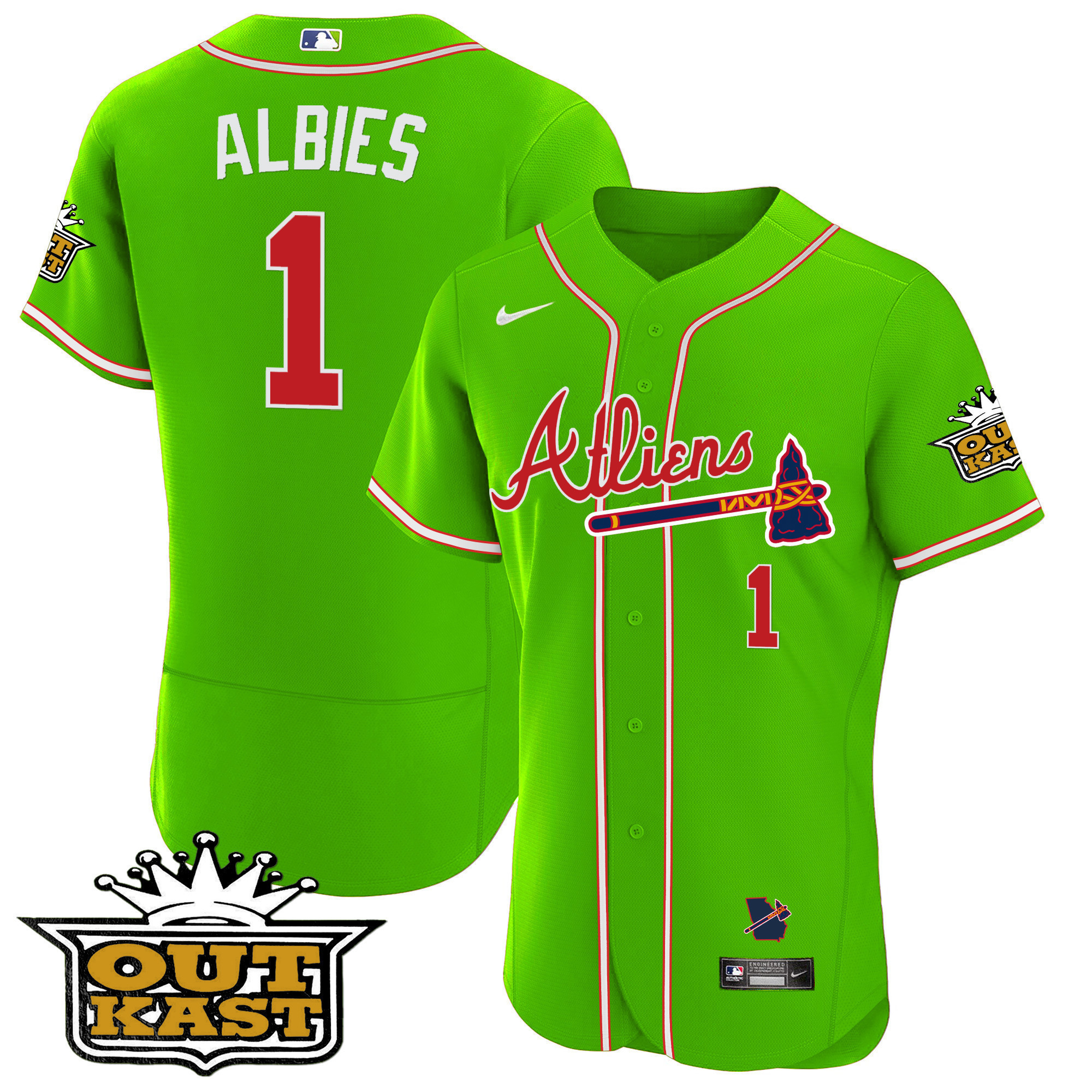 Ozzie Albies Youth's Atlanta Braves Atliens Flex Base Bright Green Jersey - All Stitched