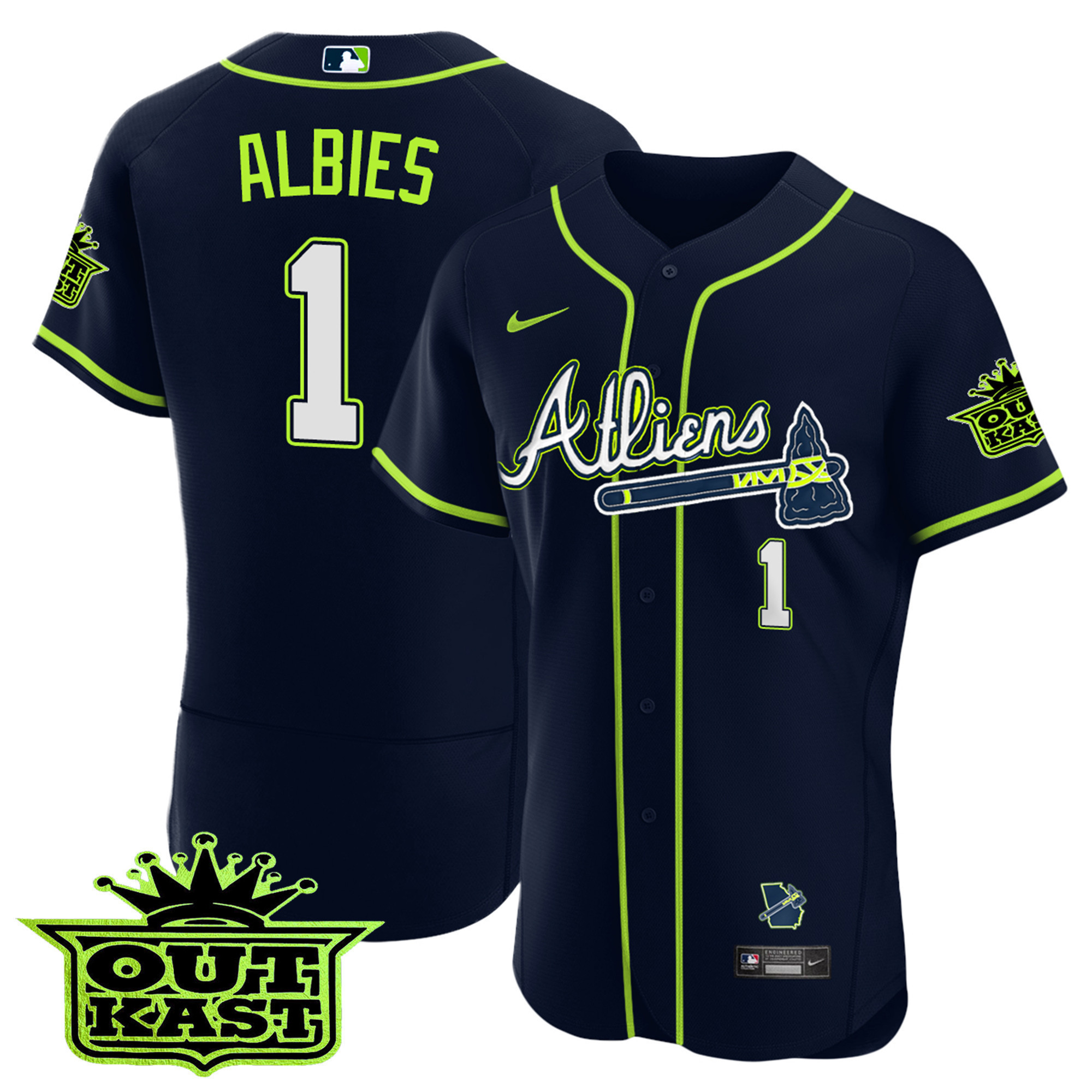 Ozzie Albies Youth's Atlanta Braves Atliens Flex Base Jersey - All Stitched