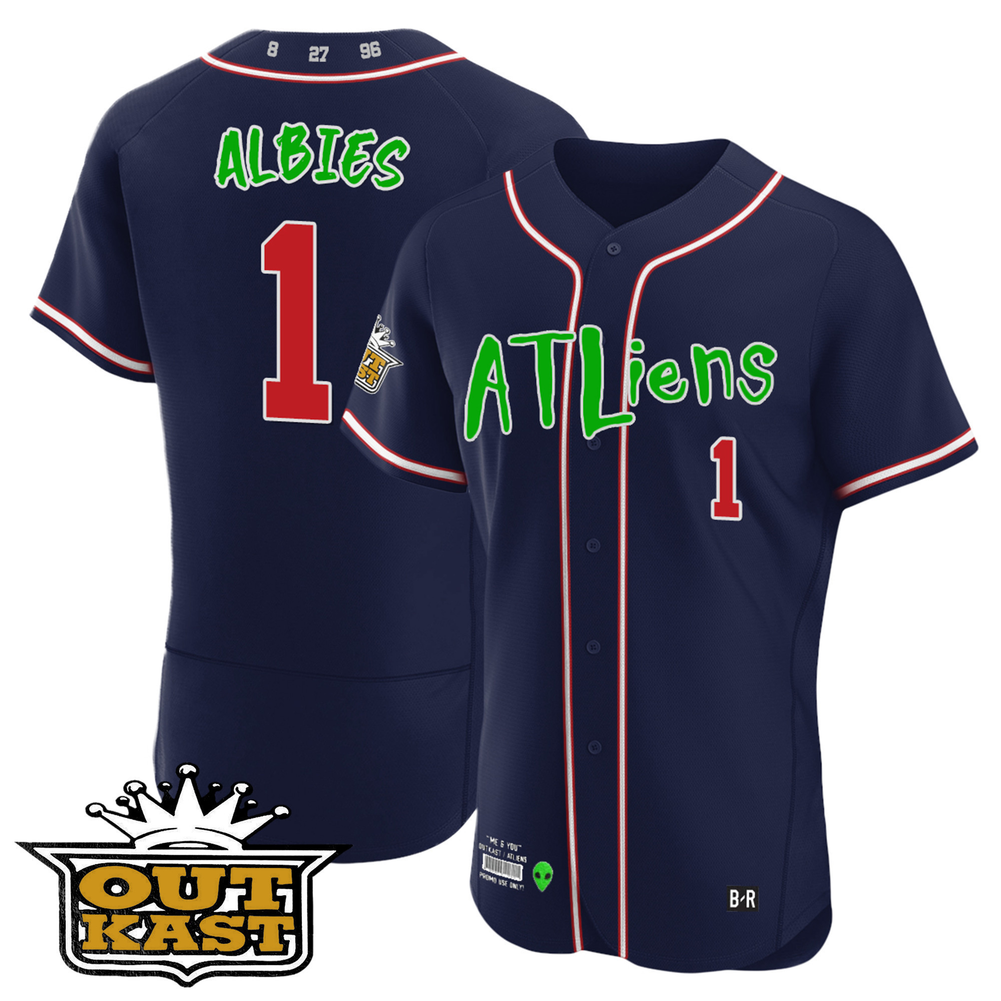 Ozzie Albies Youth's Atlanta Braves Atliens Flex Base Navy Jersey - All Stitched