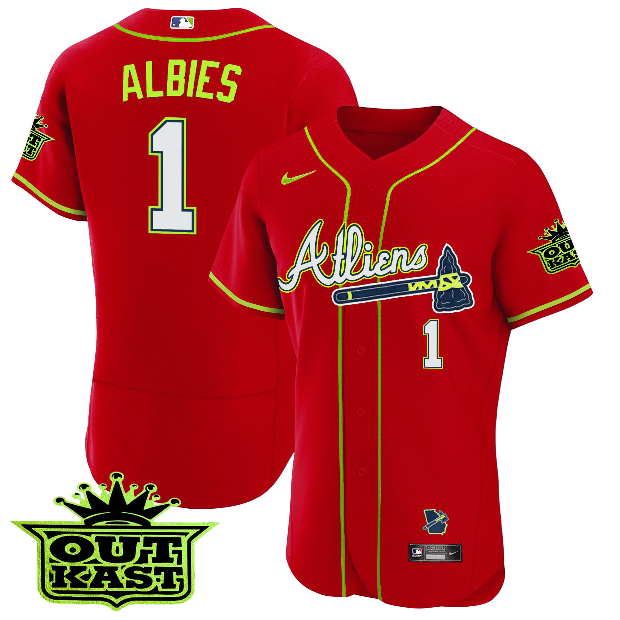 Ozzie Albies Youth's Atlanta Braves Atliens Flex Base Red Jersey - All Stitched