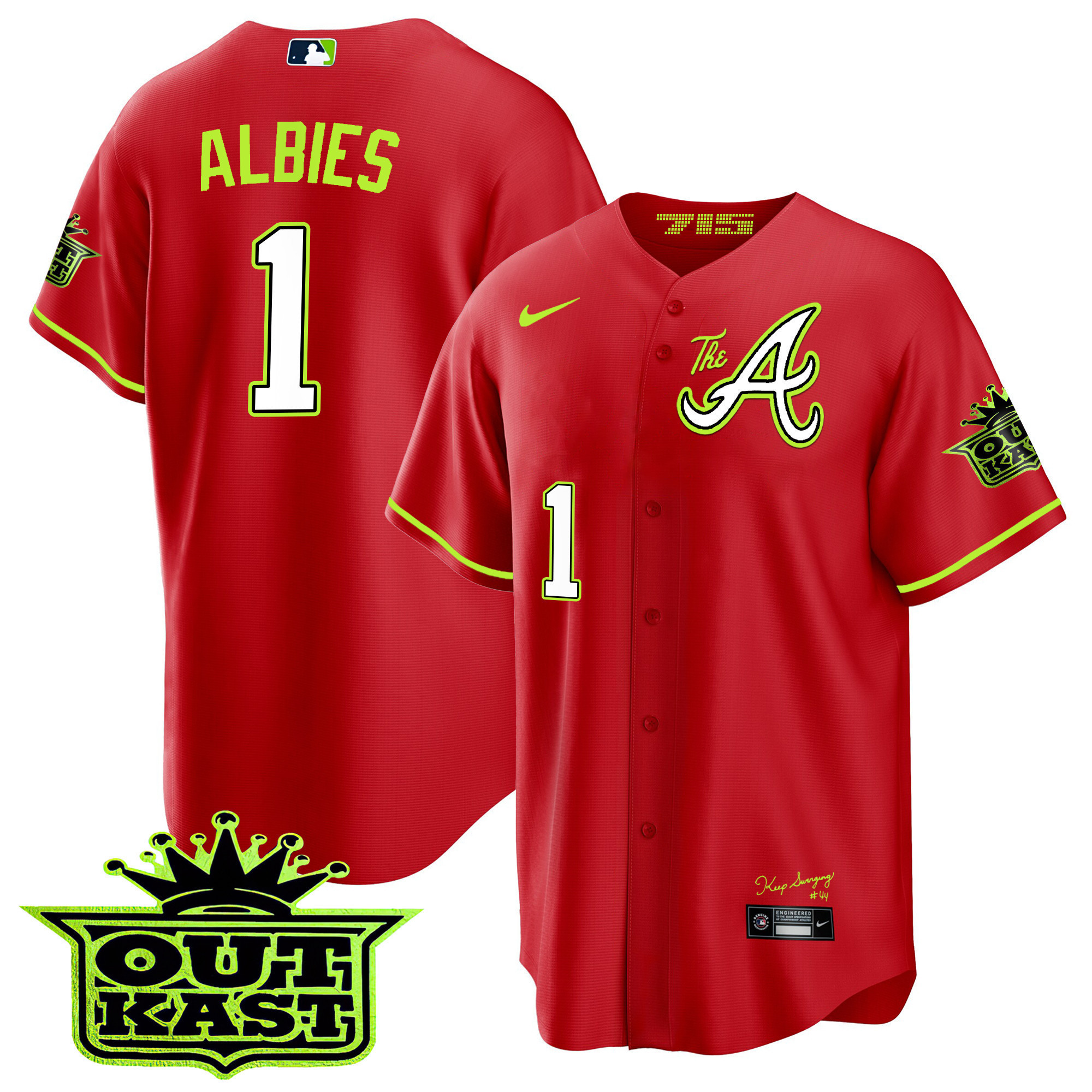 Ozzie Albies Youth's Atlanta Braves Atliens The A Cool Base Red Jersey - All Stitched