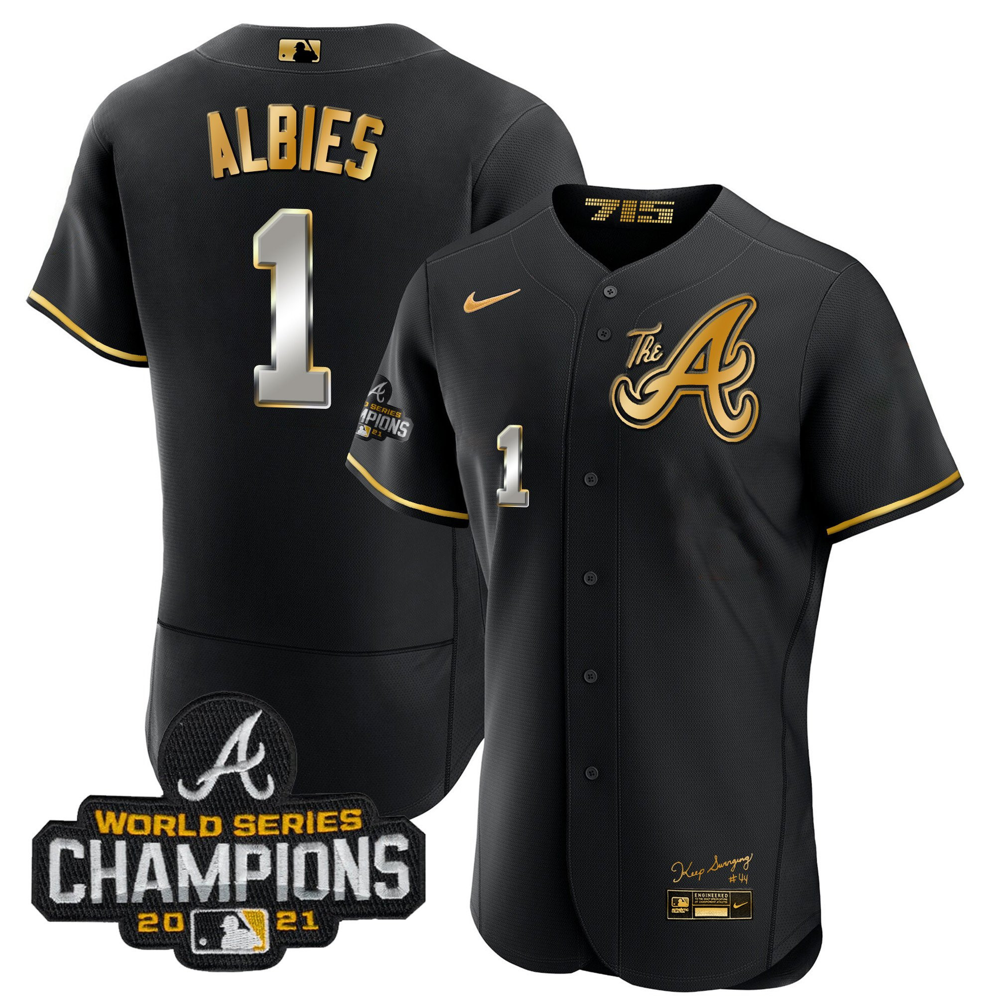 Ozzie Albies Youth's Atlanta Braves Champions City Connect Gold Flex Base Black Gold Jersey - All Stitched