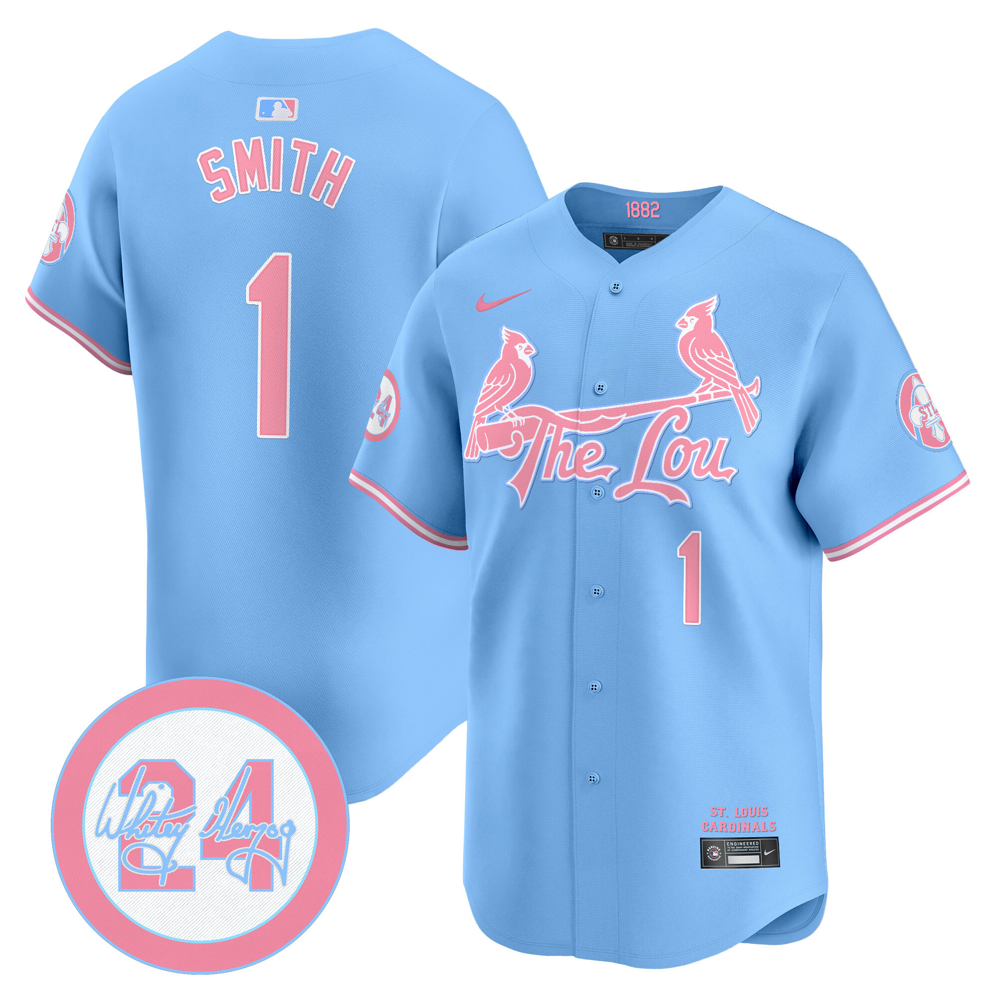 Ozzie SmithUnisex St. Louis Cardinals Bubblegum Pink Vapor Premier Limited Light Blue Jersey - All Stitched