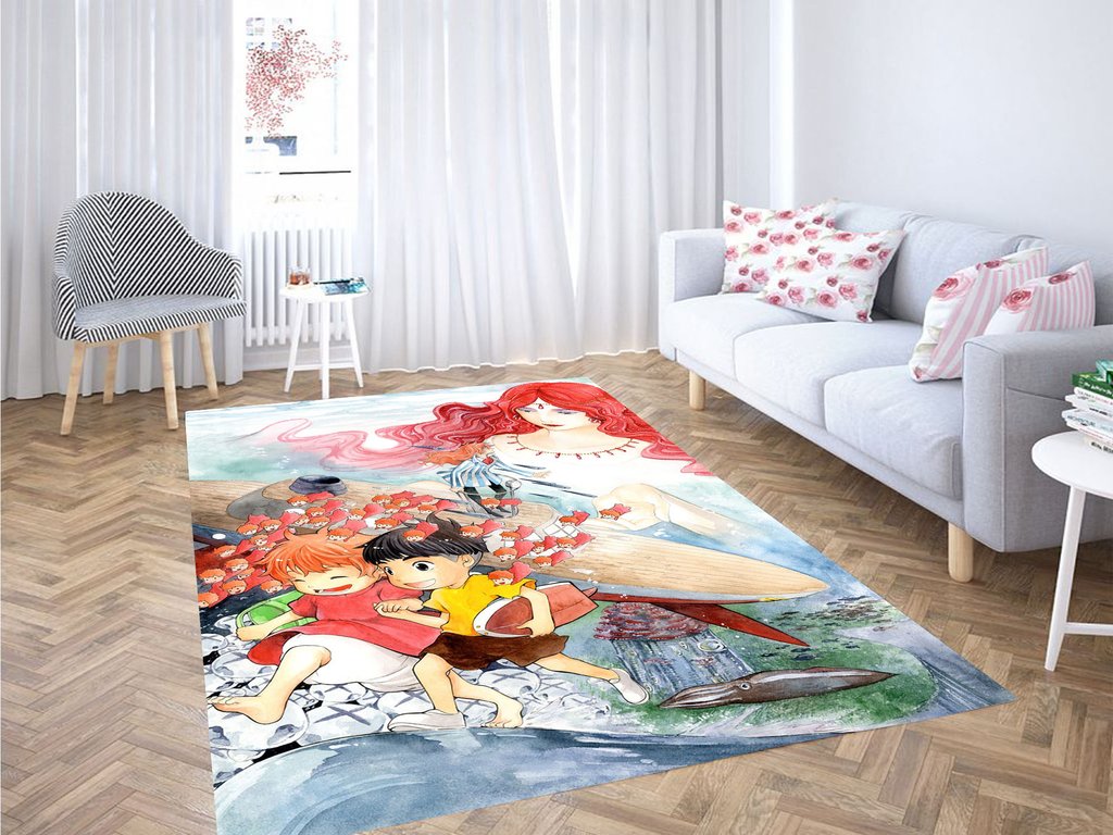 Painting Scene Ponyo Living Room Modern Carpet Rectangle Rug