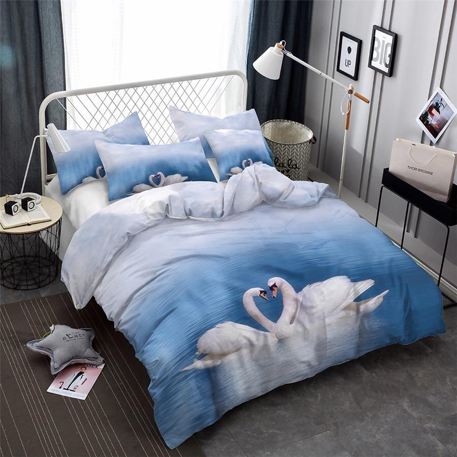 Pair Ofwans On A Lake 3D Customized Duvet Cover Bedding Set