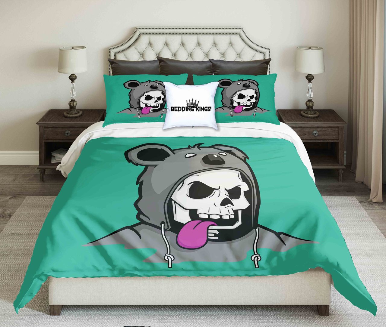 Panda Hoodkull Green Kings 3D Customized Duvet Cover Bedding Set