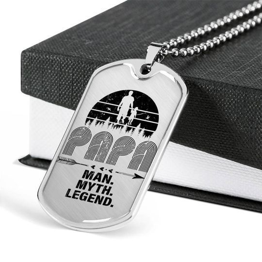 Papa Man Myth Legend Dog Tag Necklace Gift For Dad