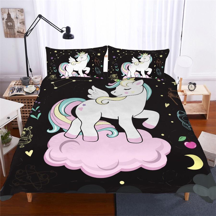 Pastel Unicorn On Cloud 3D Customized Duvet Cover Bedding Set