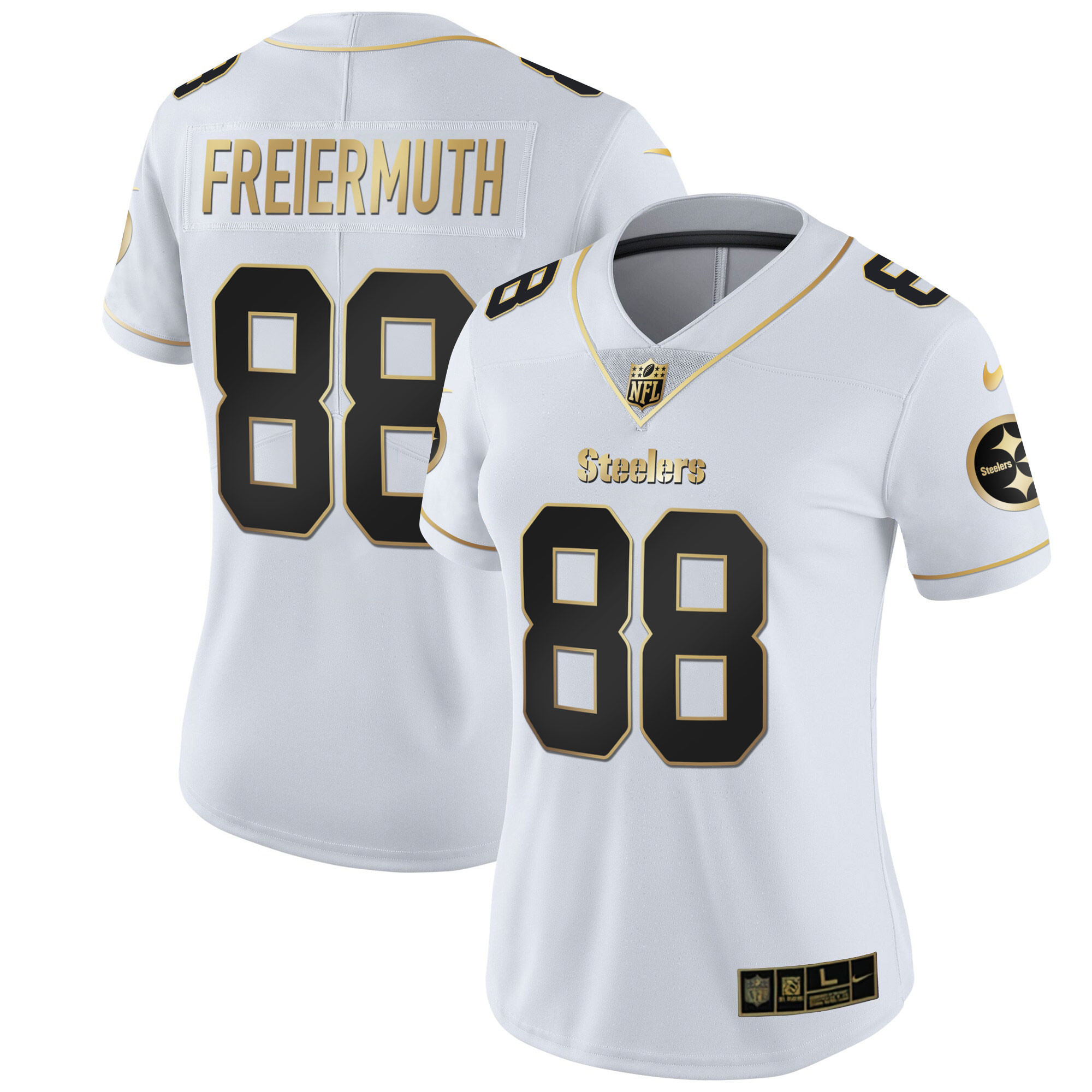 Pat Freiermuth Women's Pittsburgh Steelers White Gold & Black Gold Jersey - All Stitched