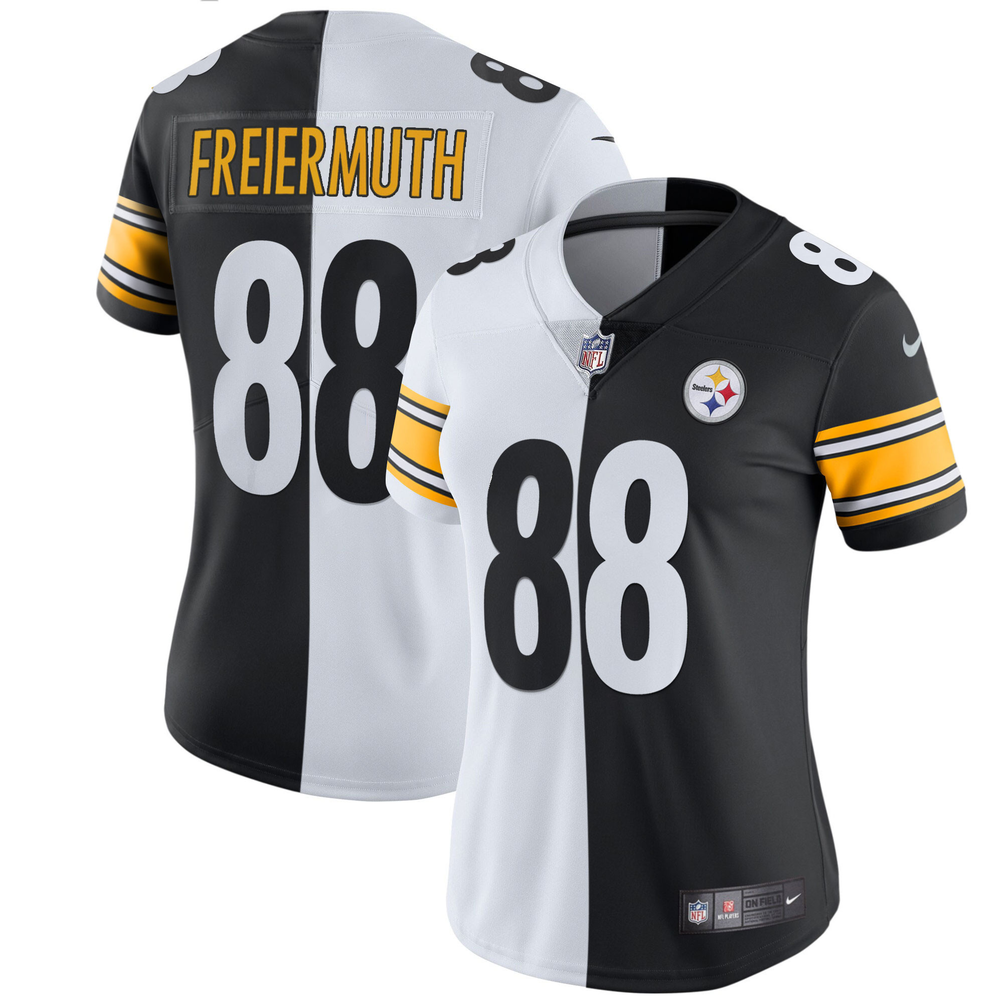 Pat Freiermuth Women's Pittsburgh Steelers White Gold & Black Gold Split Jersey - All Stitched