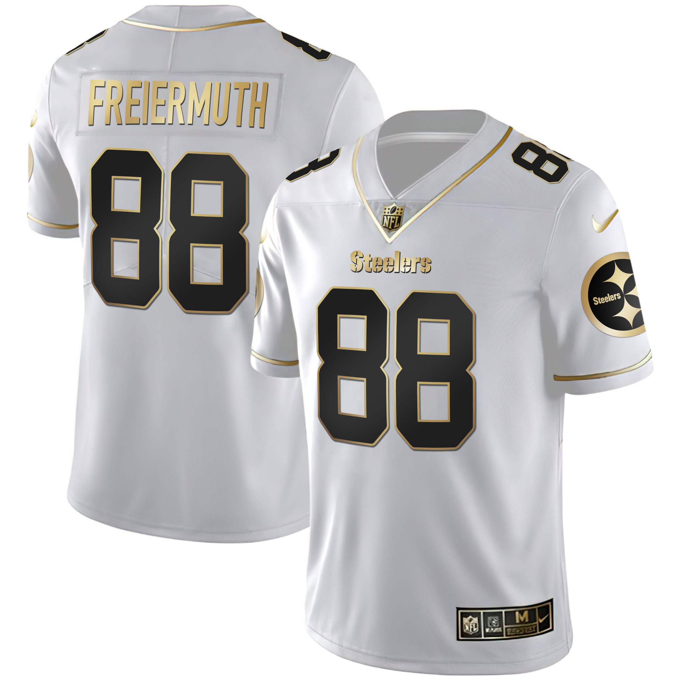 Pat Freiermuth Youth's Pittsburgh Steelers Gold & Split White Gold Jersey - All Stitched