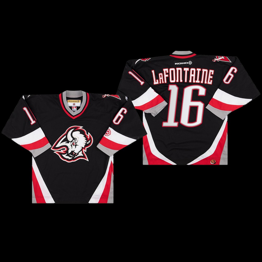 Pat LaFontaine Buffalo Sabres Primary Goathead Logo Black Throwback Jersey
