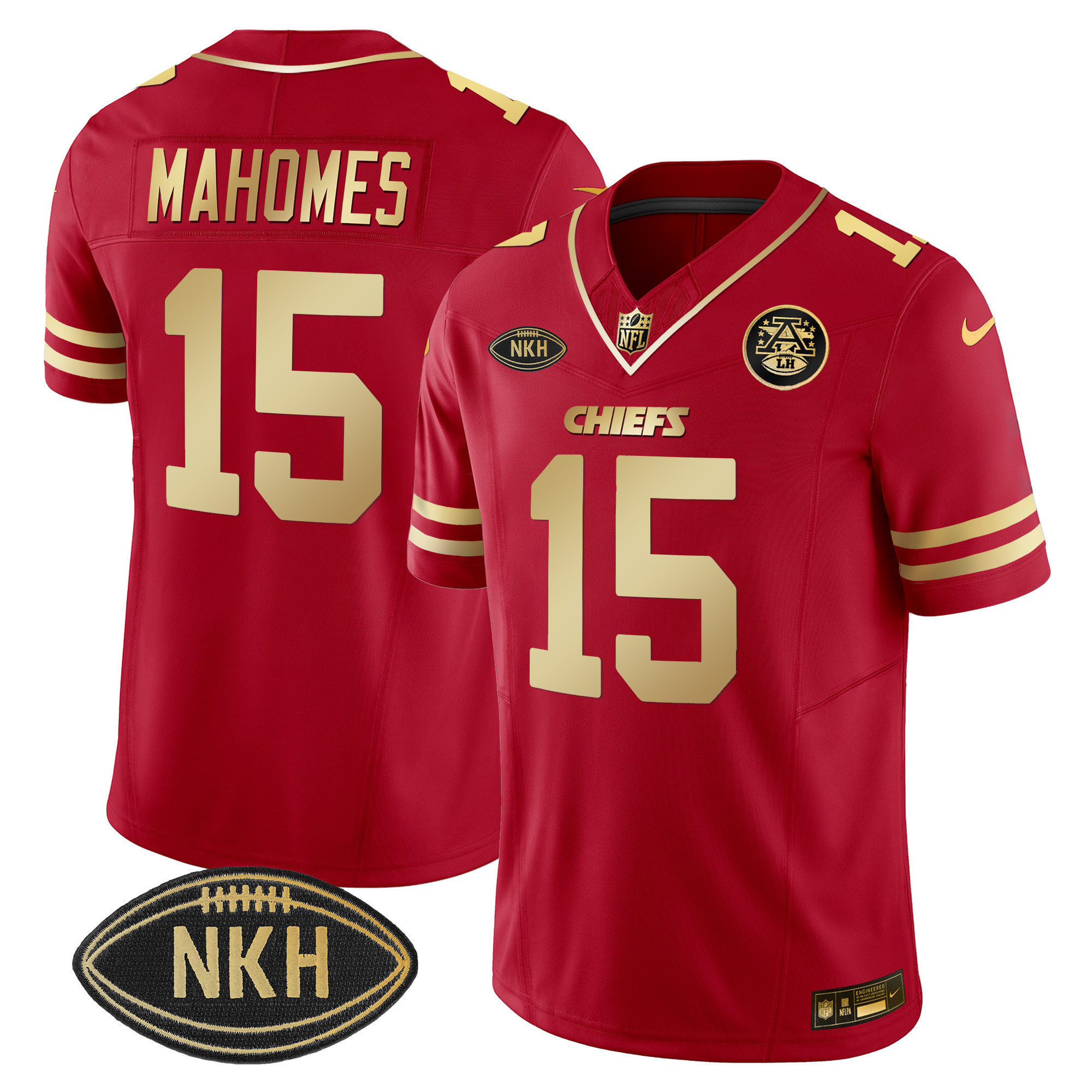 Patrick Mahomes Kansas City Chiefs NKH Patch Red Gold 2023 Vapor Limited Jersey - All Stitched 
