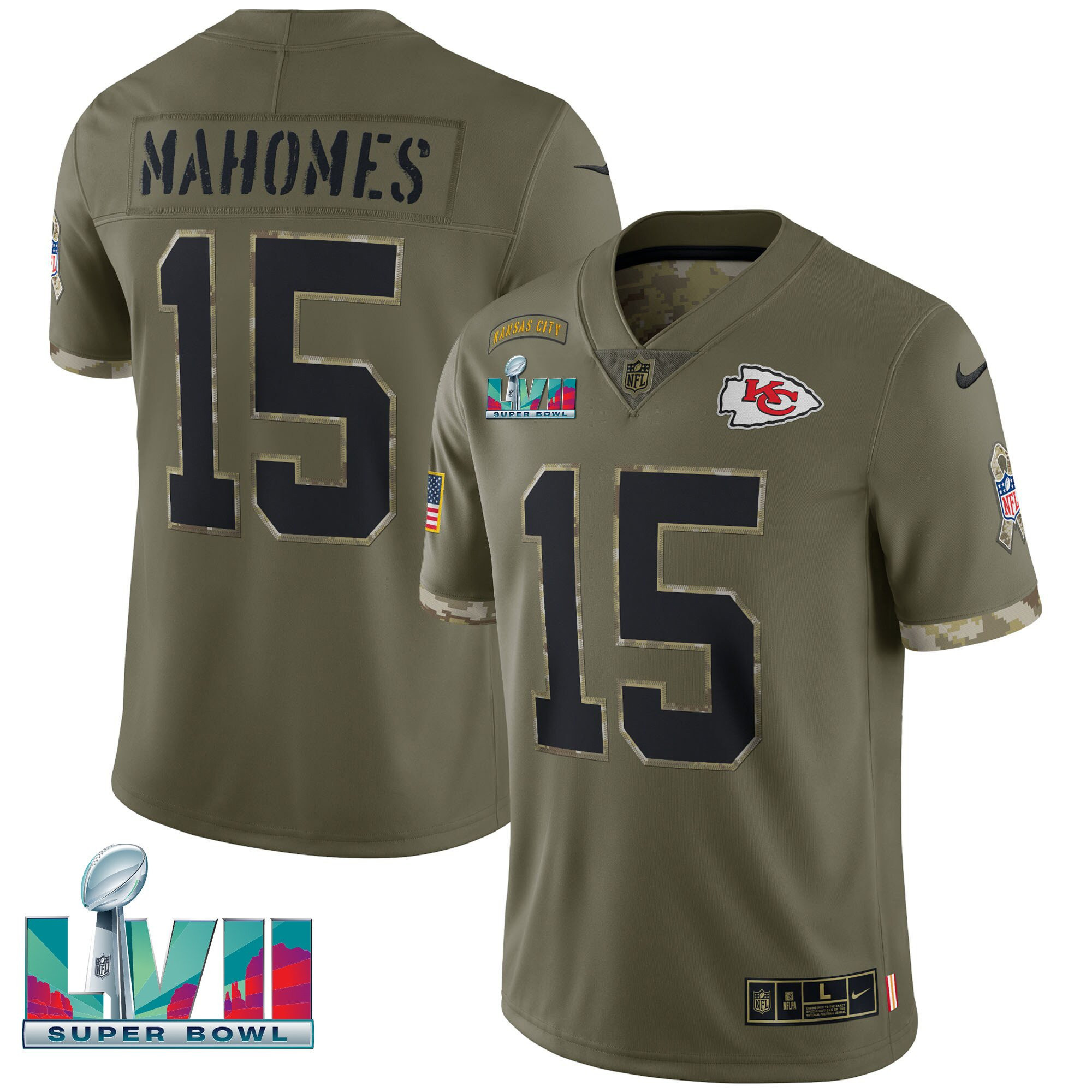 Patrick Mahomes Kansas City Chiefs Super Bowl LVII Salute To Service Player Jersey - All Stitched 