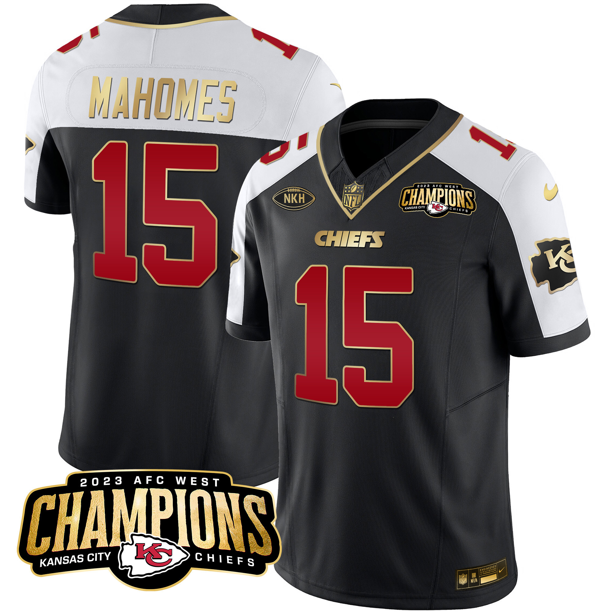 Patrick Mahomes Men's Kansas City Chiefs 2023 AFC West Champions Patch Vapor Limited Black Alternate Jersey - All Stitched 