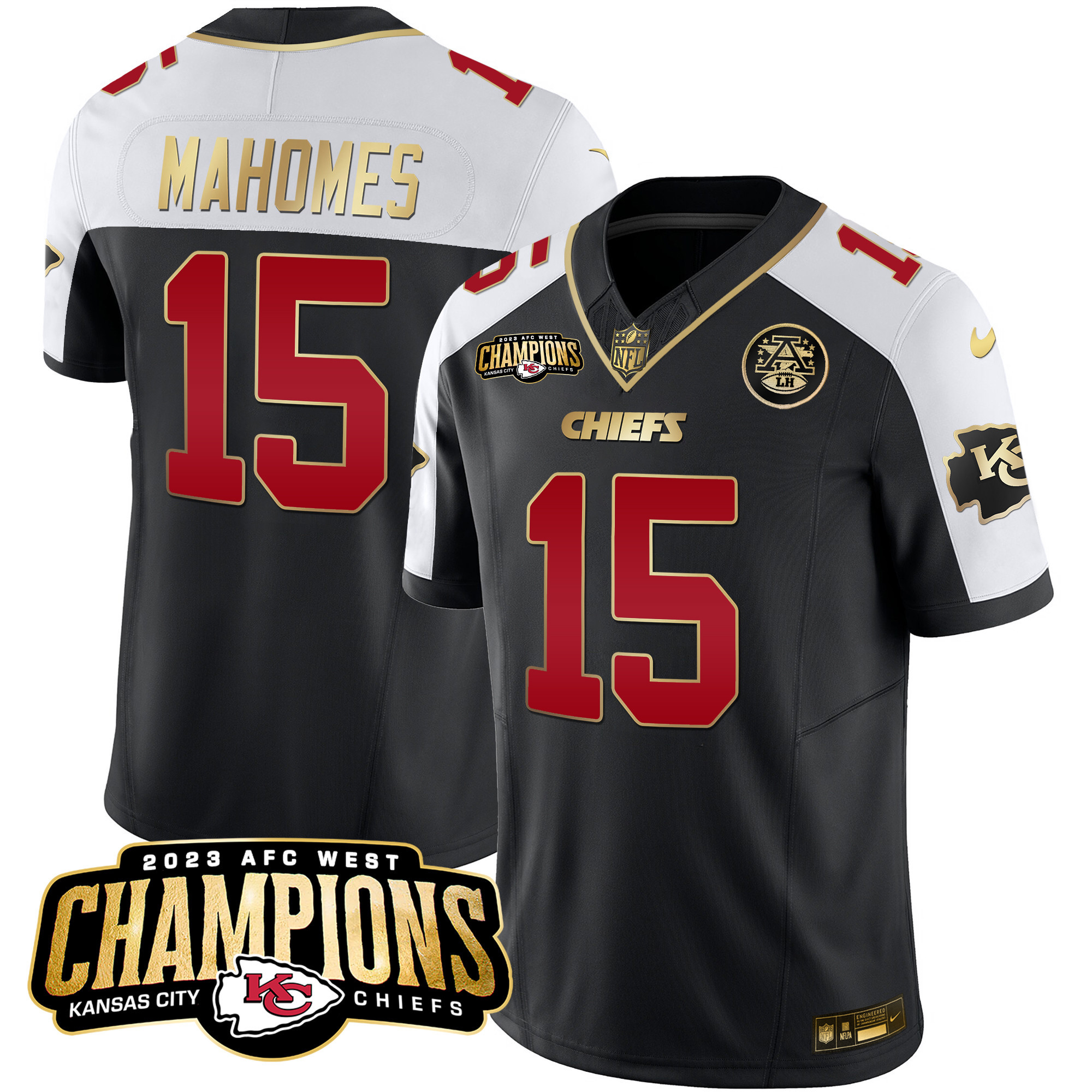 Patrick Mahomes Men's Kansas City Chiefs 2023 AFC West Champions Patch Vapor Limited Black Alternate Jersey - All Stitched 