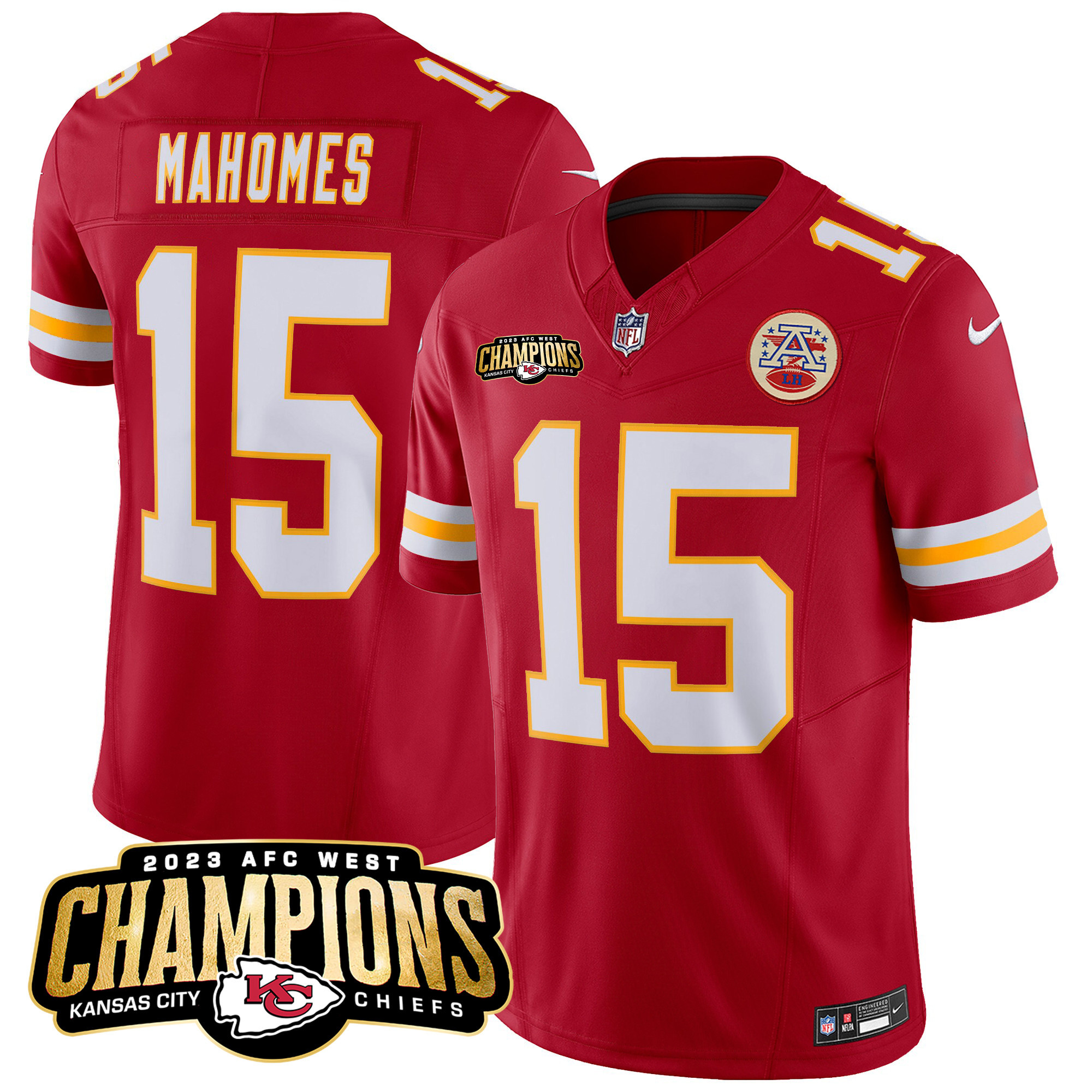 Patrick Mahomes Men's Kansas City Chiefs 2023 AFC West Champions Patch Vapor Limited Red Jersey - All Stitched 