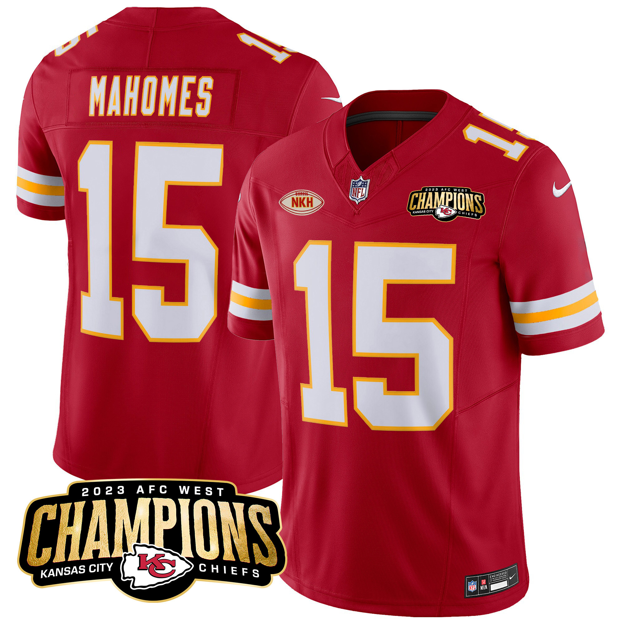 Patrick Mahomes Men's Kansas City Chiefs 2023 AFC West Champions Patch Vapor Limited Red Jersey - All Stitched 