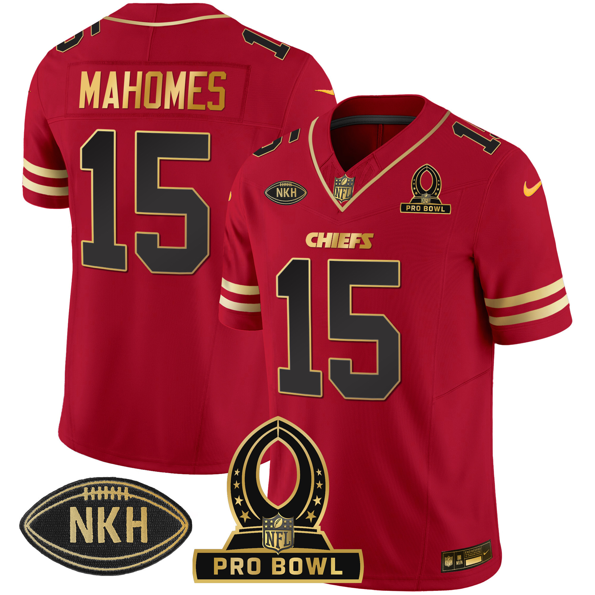 Patrick Mahomes Men's Kansas City Chiefs 2024 Pro Bowl Patch Vapor Black Red Jersey - All Stitched 