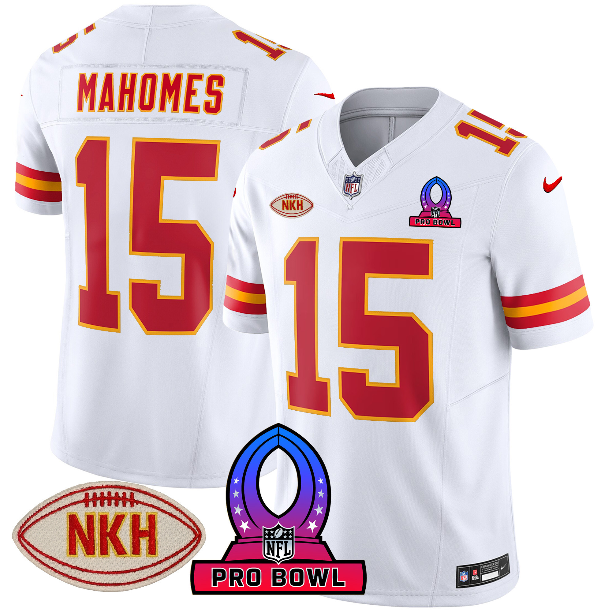Patrick Mahomes Men's Kansas City Chiefs 2024 Pro Bowl Patch Vapor White Jersey - All Stitched 
