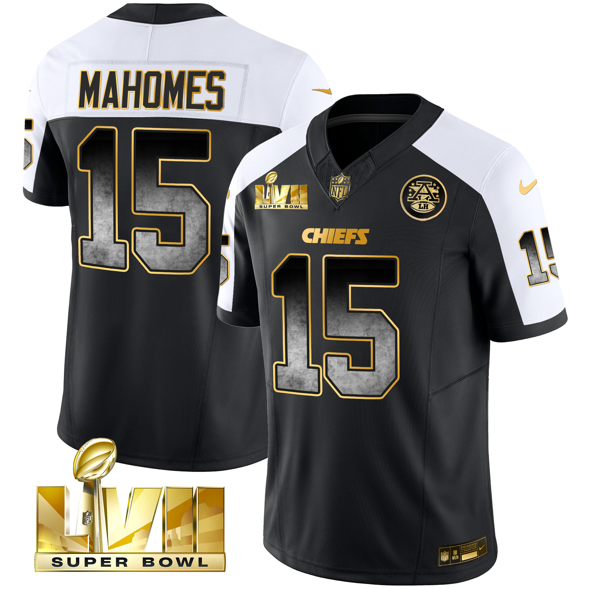 Patrick Mahomes Men's Kansas City Chiefs Gold Arch Smoke Vapor Alternate Jersey - All Stitched 