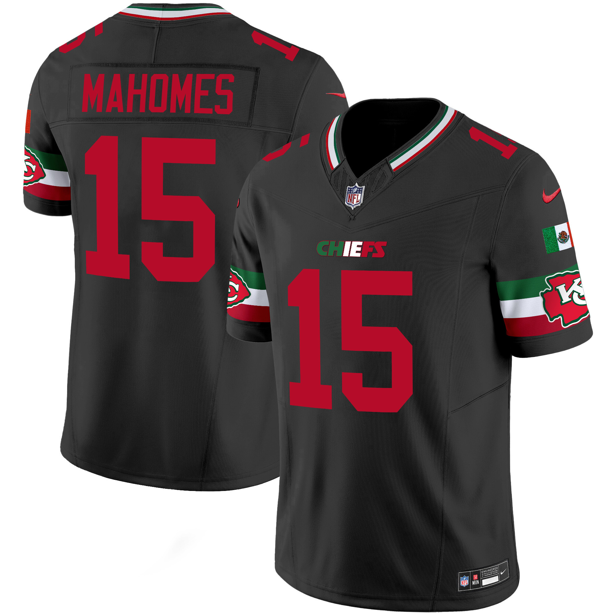 Patrick Mahomes Men's Kansas City Chiefs Mexico Vapor Limited Black Jersey - All Stitched 