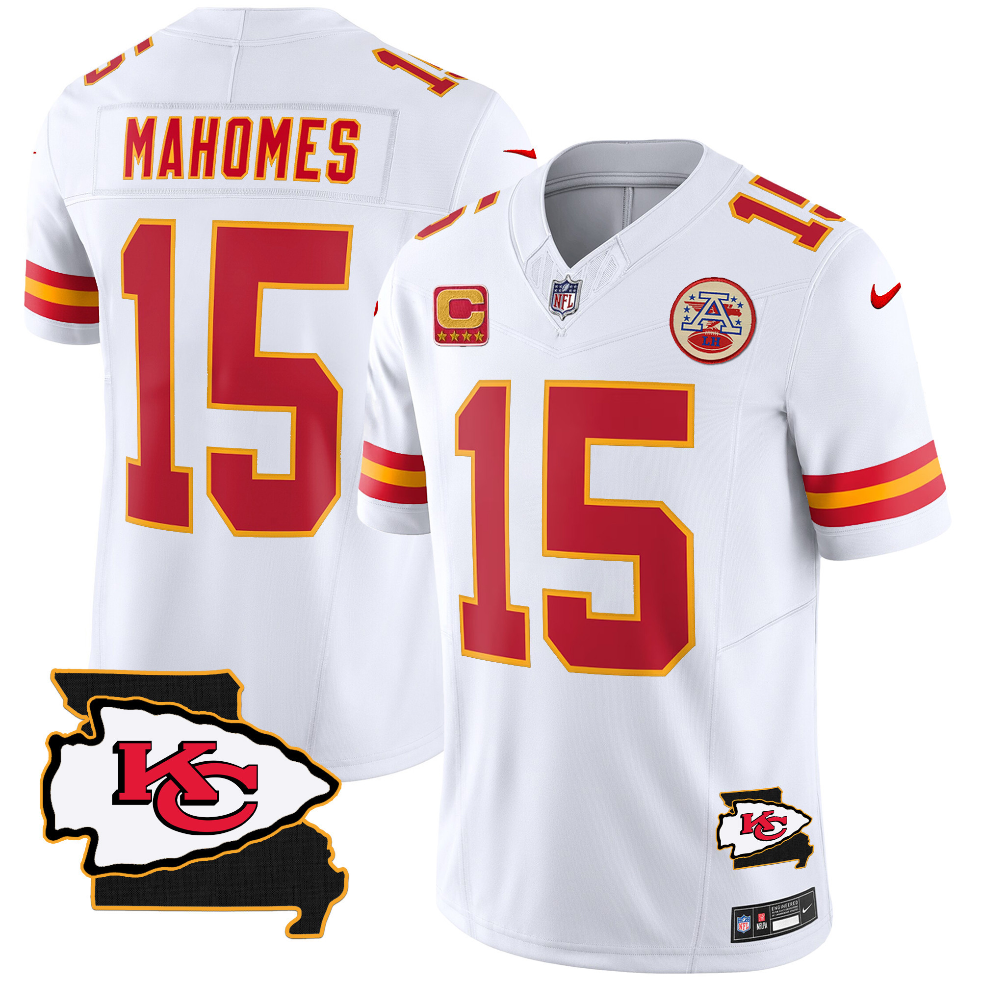 Patrick Mahomes Men's Kansas City Chiefs Missouri Patch Vapor Limited White Jersey - All Stitched 