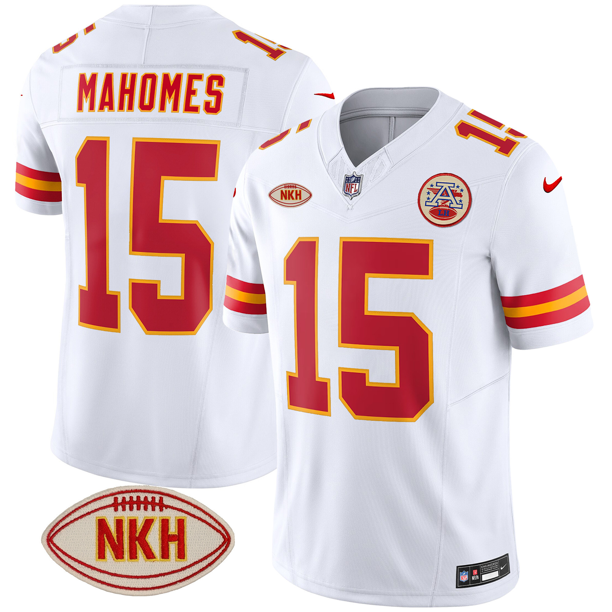 Patrick Mahomes Men's Kansas City Chiefs NKH Patch 2023 Vapor Limited White Jersey - All Stitched 