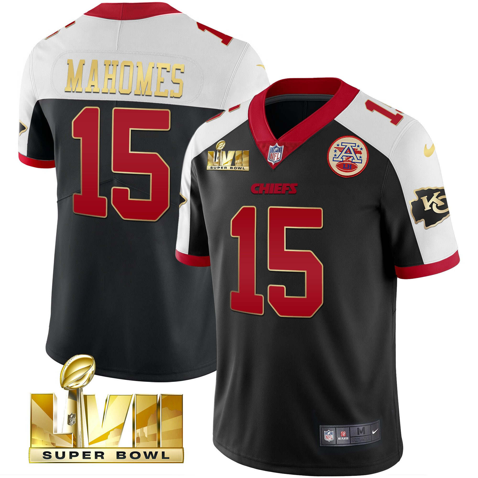 Patrick Mahomes Men's Kansas City Chiefs Super Bowl LVII Alternate Gold Vapor Gold Trim Jersey - All Stitched 
