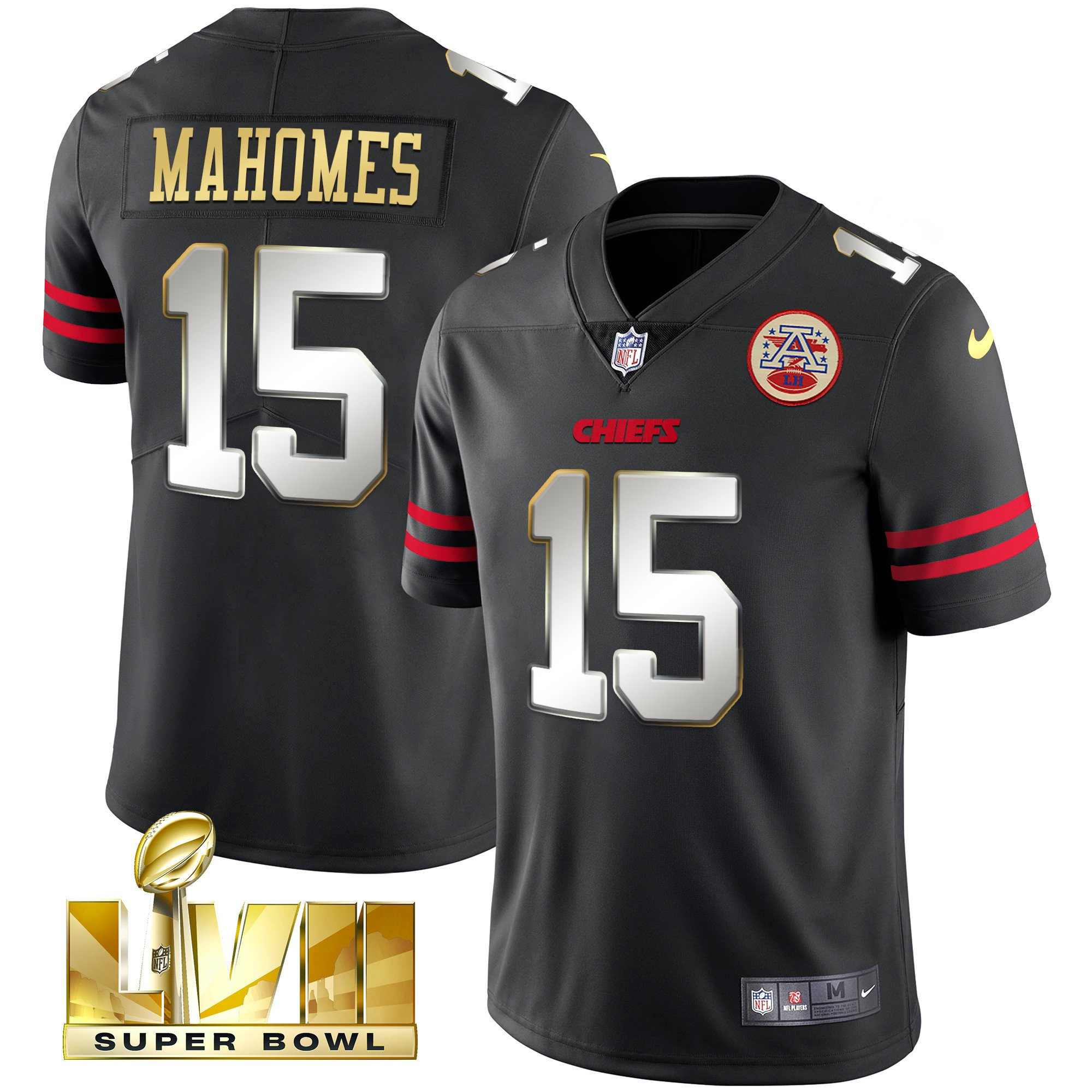 Patrick Mahomes Men's Kansas City Chiefs Super Bowl LVII Gold Vapor Limited Gold Trim Jersey - All Stitched 
