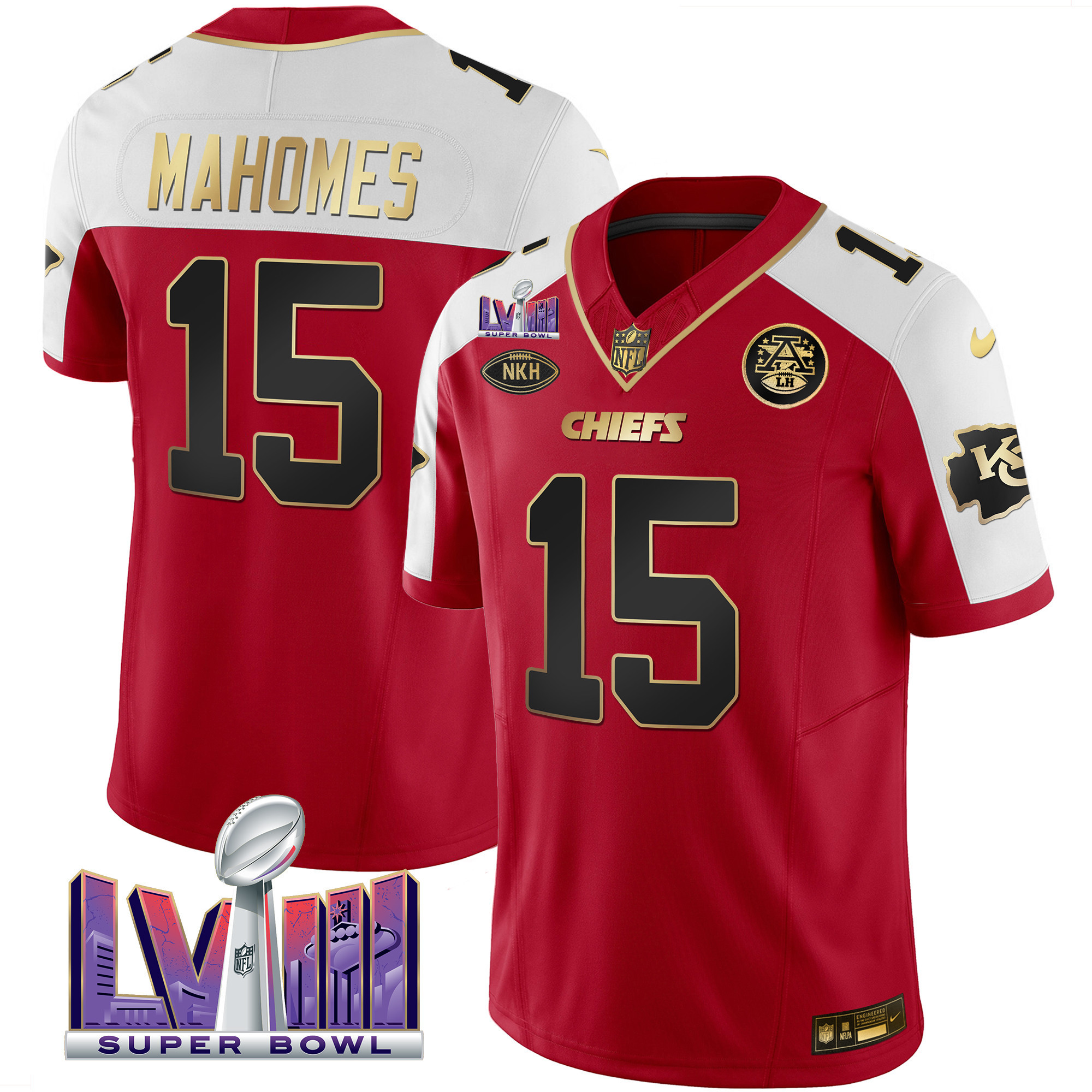 Patrick Mahomes Men's Kansas City Chiefs Super Bowl LVIII Patch Vapor Red Alternate Jersey - All Stitched 