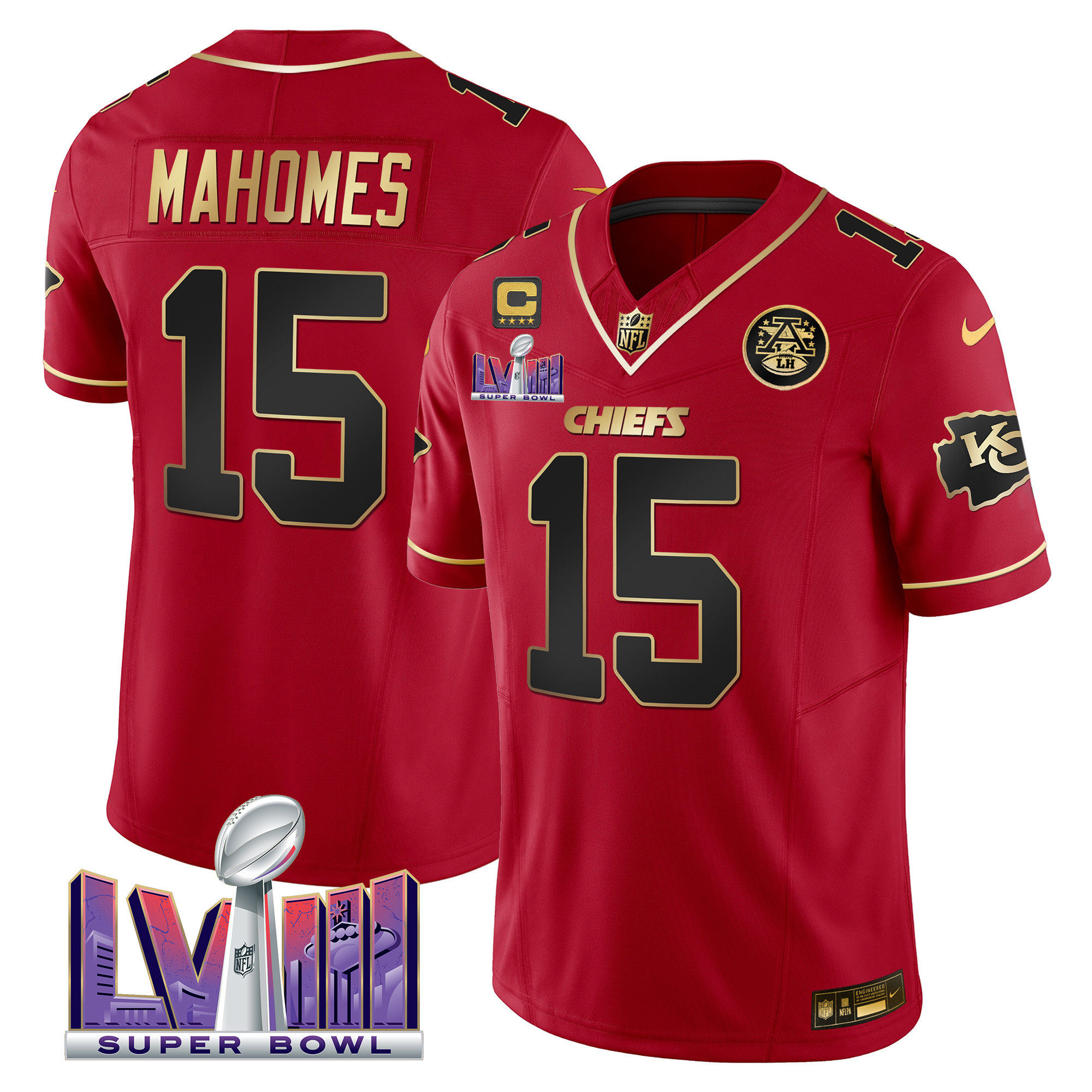 Patrick Mahomes Men's Kansas City Chiefs Super Bowl LVIII Patch Vapor Red Special Jersey - All Stitched 