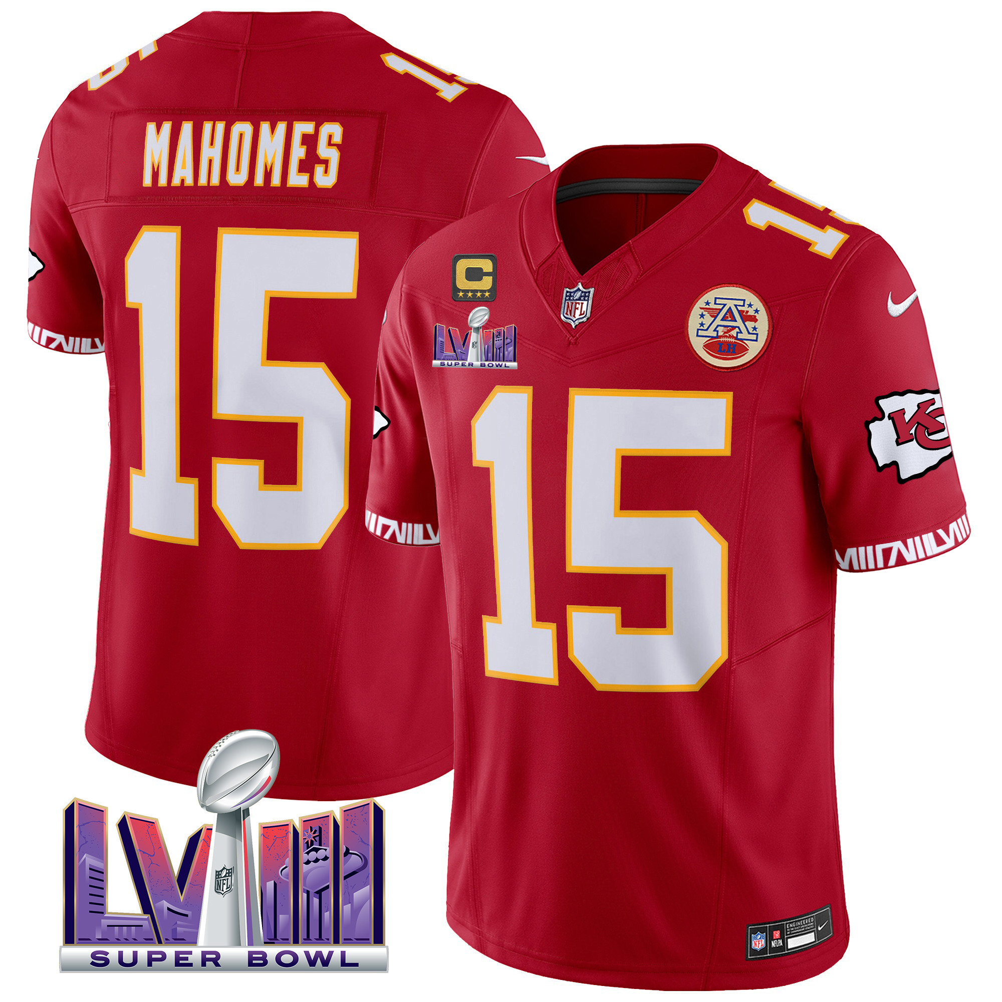 Patrick Mahomes Men's Kansas City Chiefs Super Bowl LVIII Pattern Vapor Red Jersey - All Stitched 